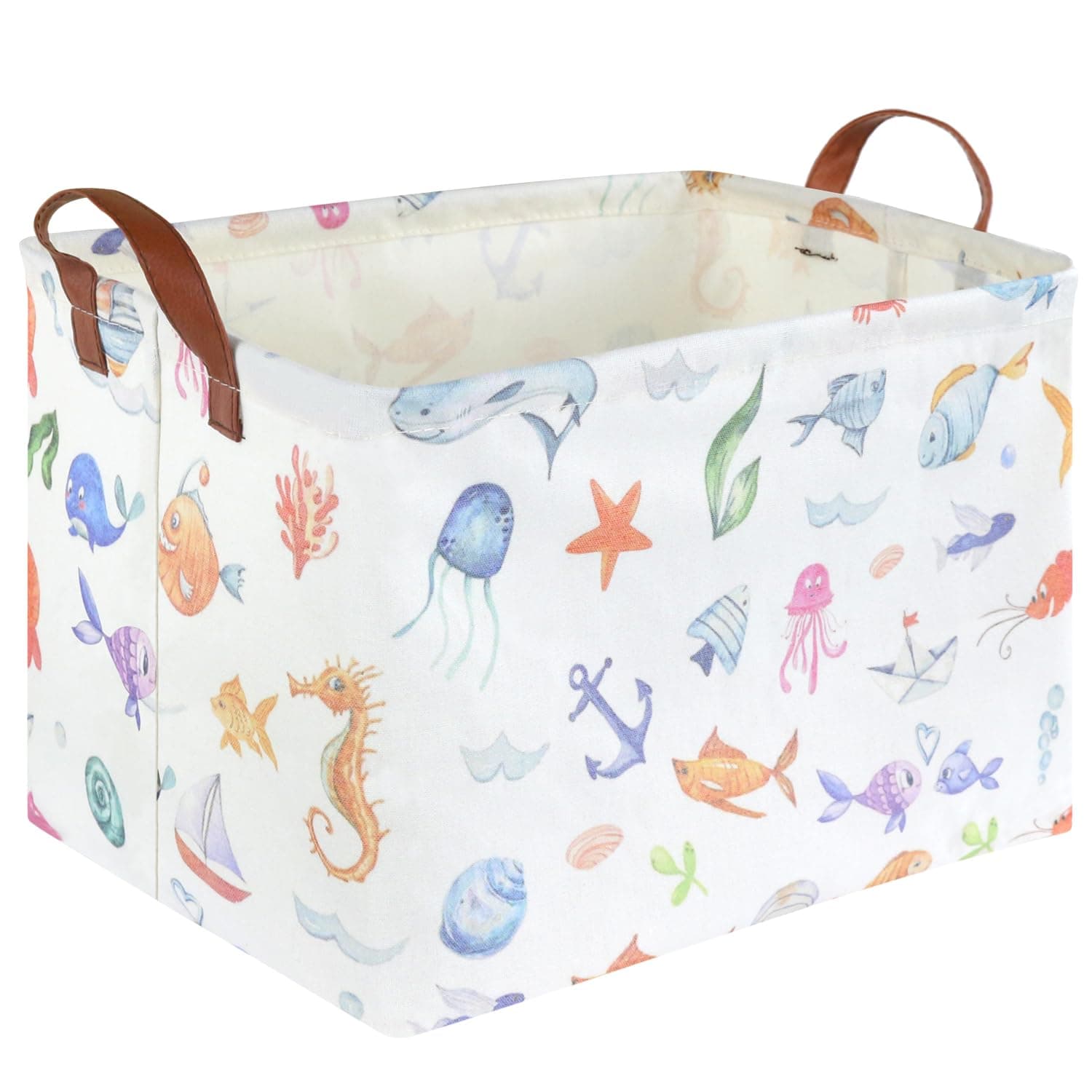 FXOCSHE Rectangle Fish Basket,Ocean Animals Waterproof Kids foldable Laundry Basket,Nursery Hamper,Boys and Girls Hamper,kids Room decor, kids toy organizer,Gift basket(Ocean Animals)