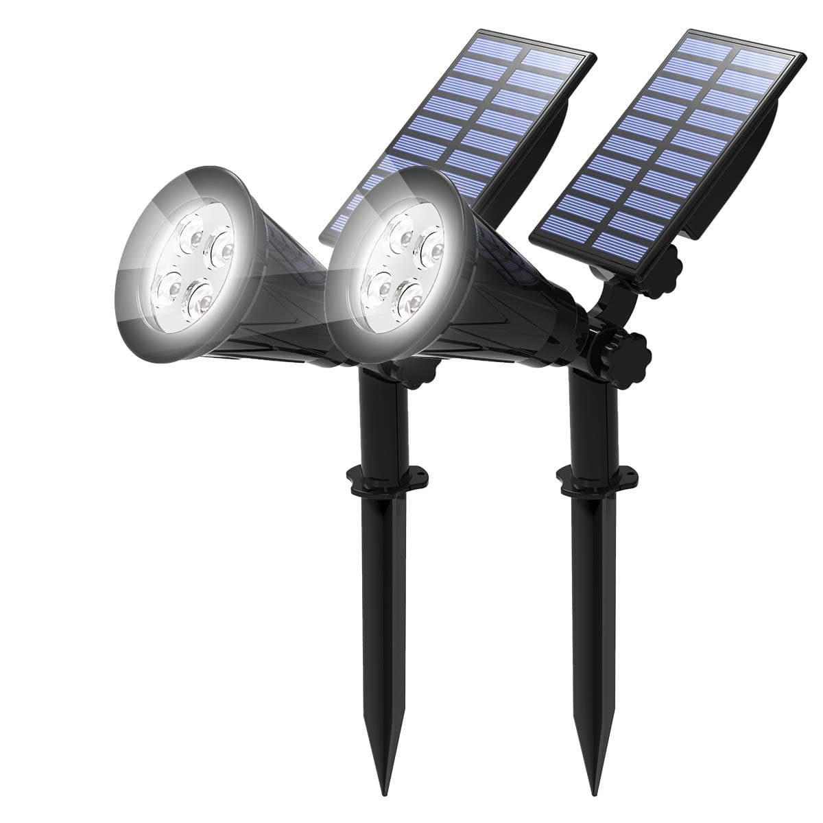 T-SUN 2 Pack LED Solar Spotlight, Waterproof Outdoor Security Garden Landscape Lamps, 180°Angle Adjustable,Daylight 6000K, Auto-on at Night/Auto-Off by Day for Tree, Yard,Lawn,Pathway