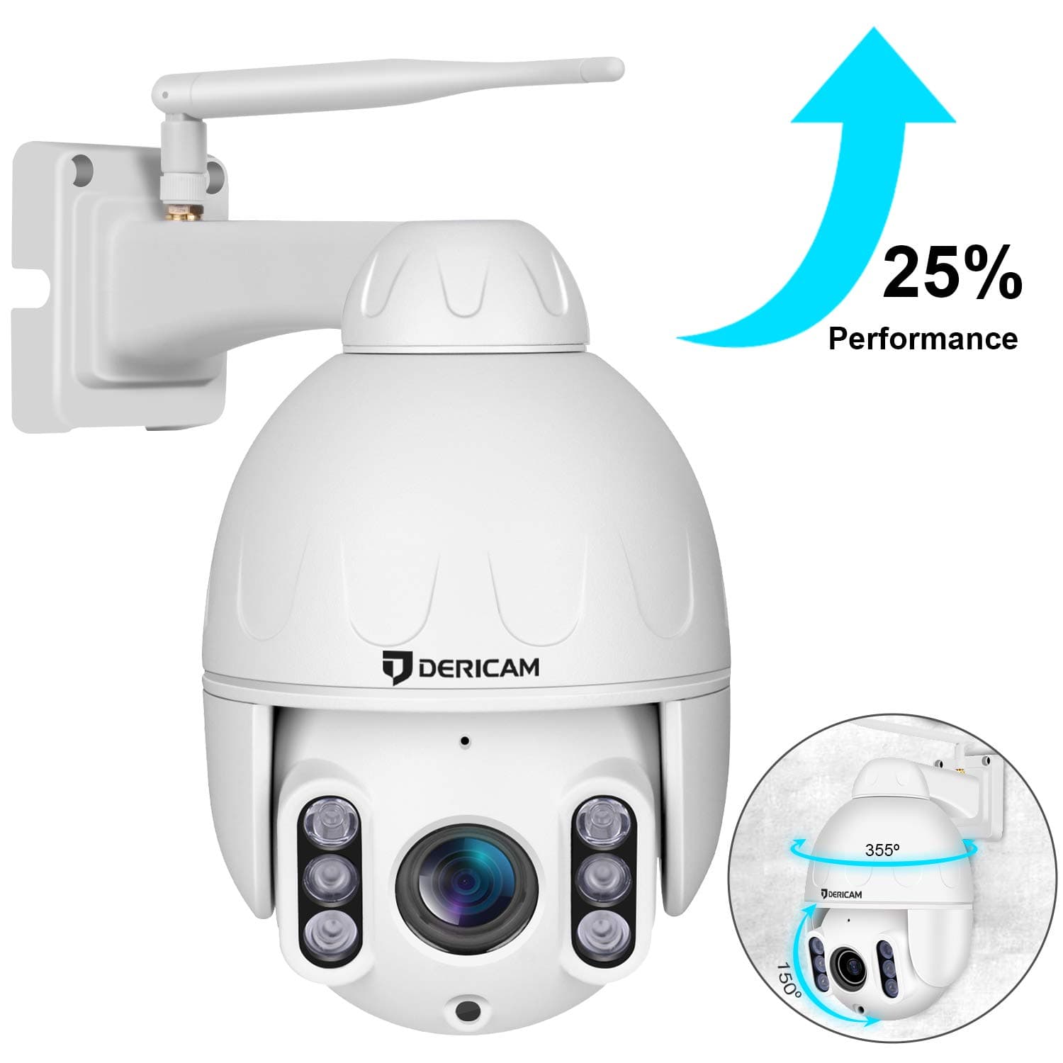 Dericam PTZ Camera Outdoor,1080P Wireless Security Camera, 4X Optical Zoom Pan Tilt Dome Surveillance Cam with Powerful 5dbi Antenne,Wide Night Vision,IP65 Weatherproof,for Backyard/Shop/Office.