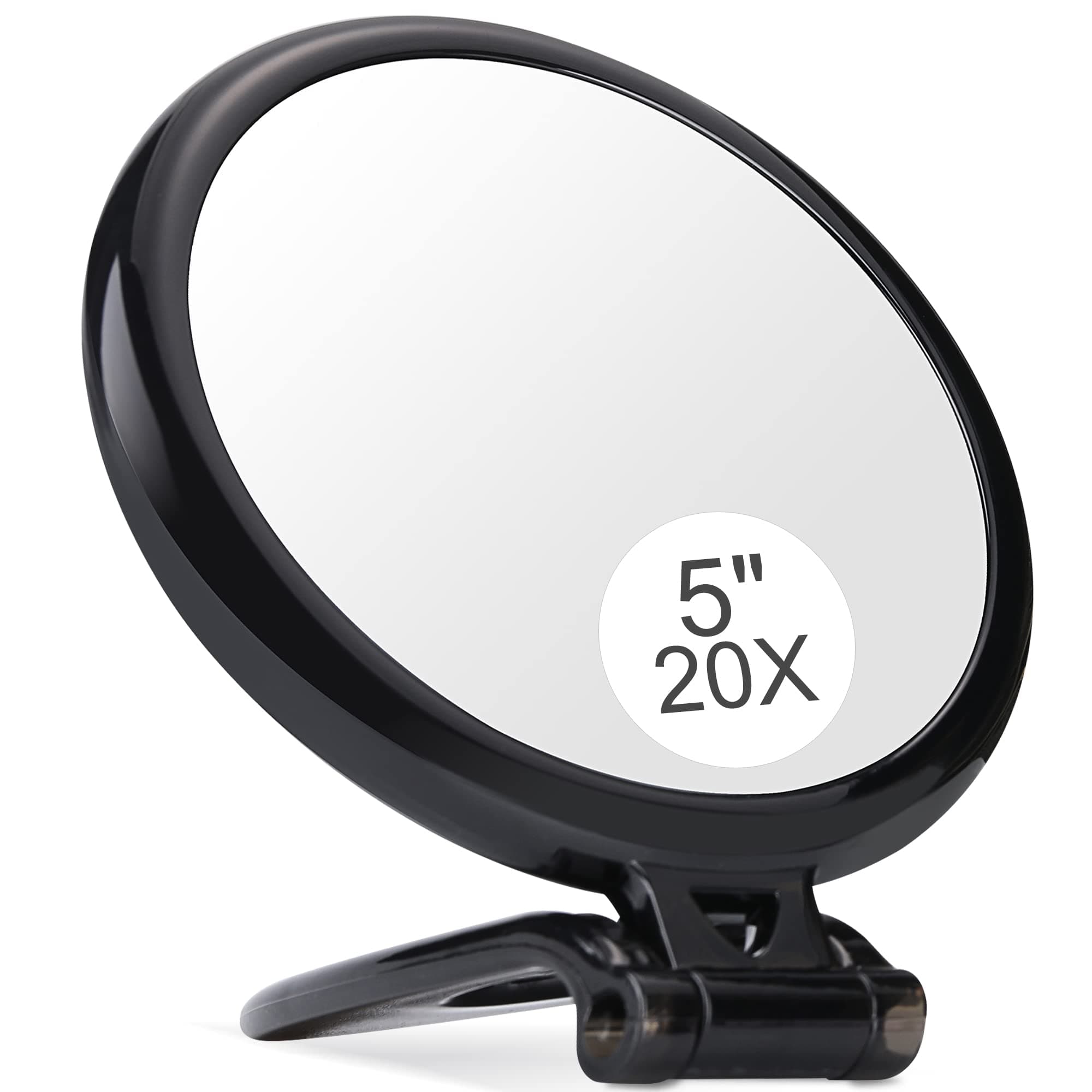 (Black) - 13cm ,20X Magnifying Mirror, Two Sided Mirror, 20X/1X Magnification, Folding Makeup Mirror with Handheld/Stand,Use for Makeup Application, Tweezing, and Blackhead/Blemish Removal. (Black)