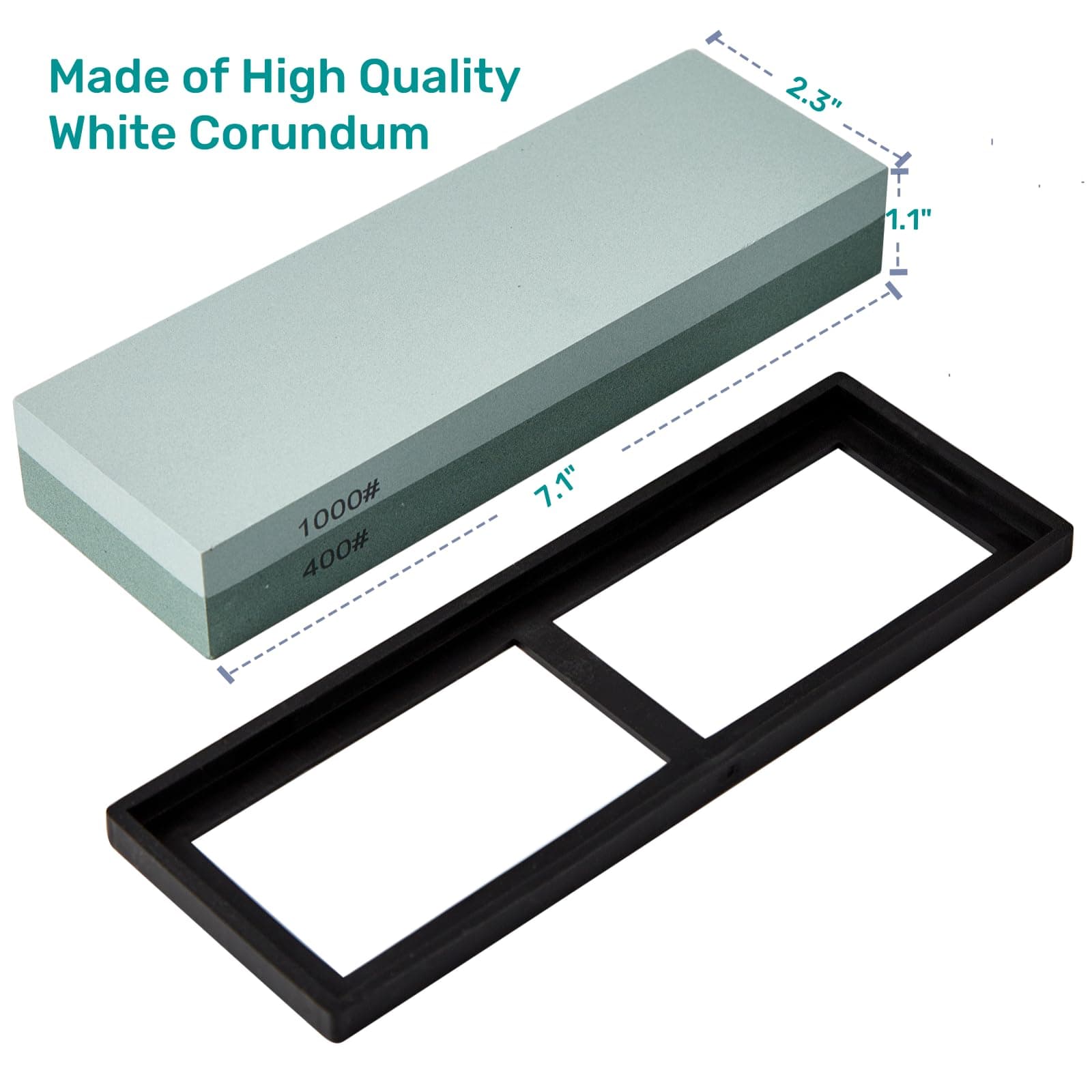 Knife Sharpening Stone with Non-Slip Rubber Base, 400/1000 Grit Premium Whetstone, Double Sided Knife Sharpener for Kitchen, Waterstone for Manual Grinding Blades