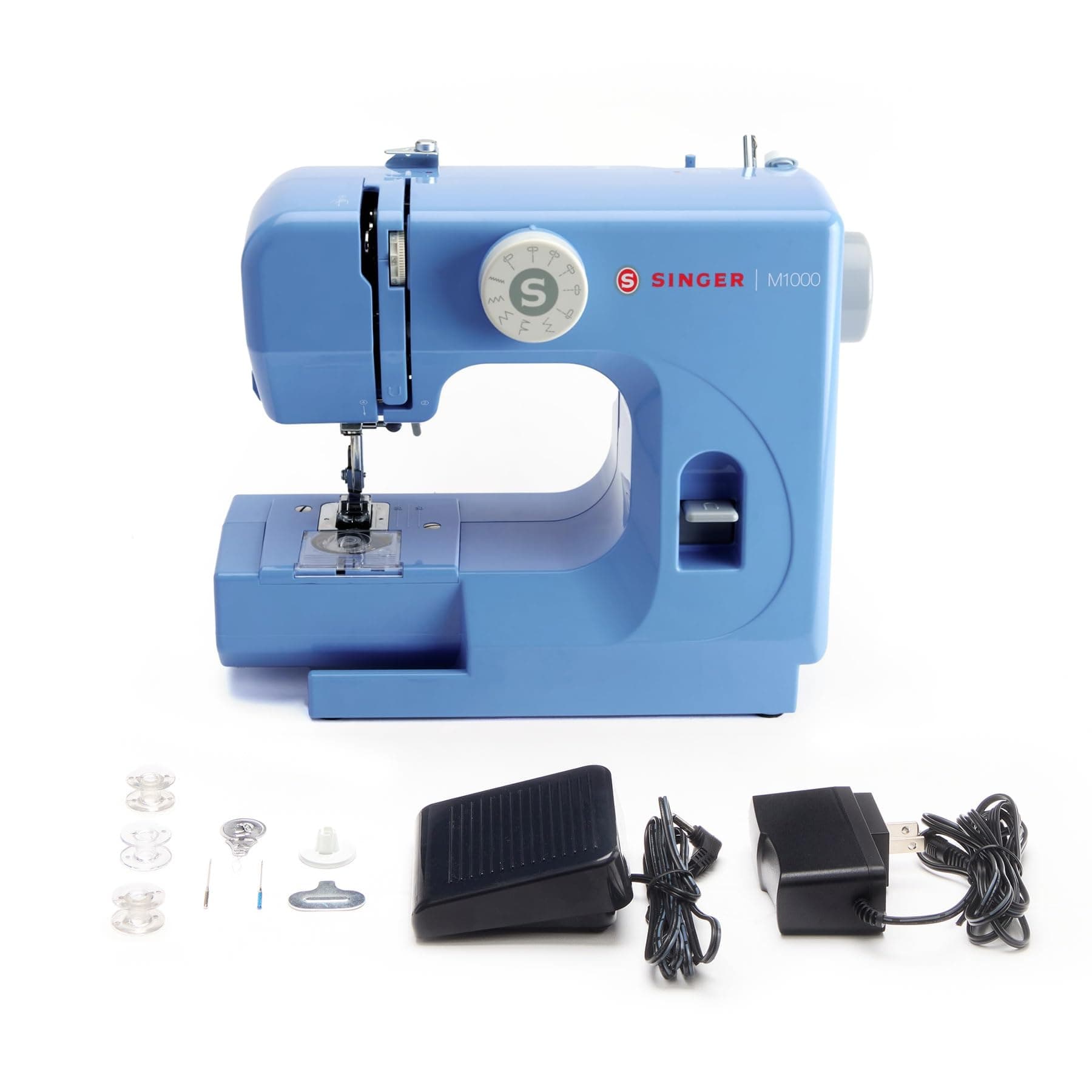 M1000 Mending Machine (Blue) with Accessories | 4 Built in Stitches deliver 32 Stitch Applications | Compact, Lightweight, Portable | Great for Light to Medium Weight Fabrics & Repairs
