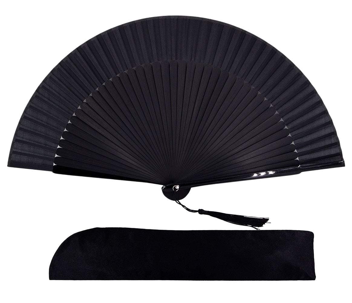 8.27"(21cm) Hand Held Bamboo Silk Folding Fan Hand Fan,Chinese/Japanese Charming Elegant Vintage Retro Style,Women Ladys Girls Best Gifts (Black)