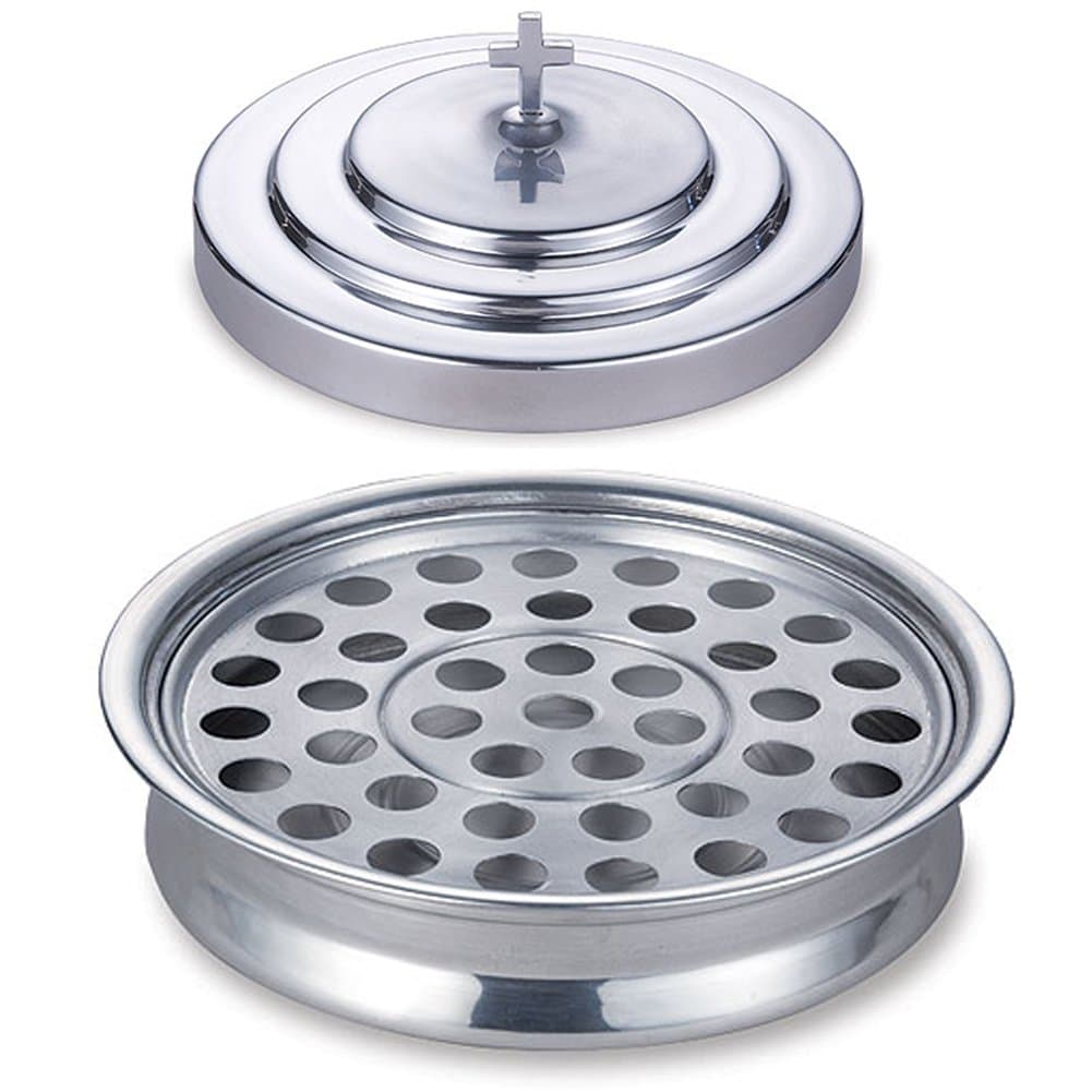 Sudbury Brass Stackable 12 1/4" Communion Tray & Cover and 40 Hole Insert for cups - Silver Tone Aluminum