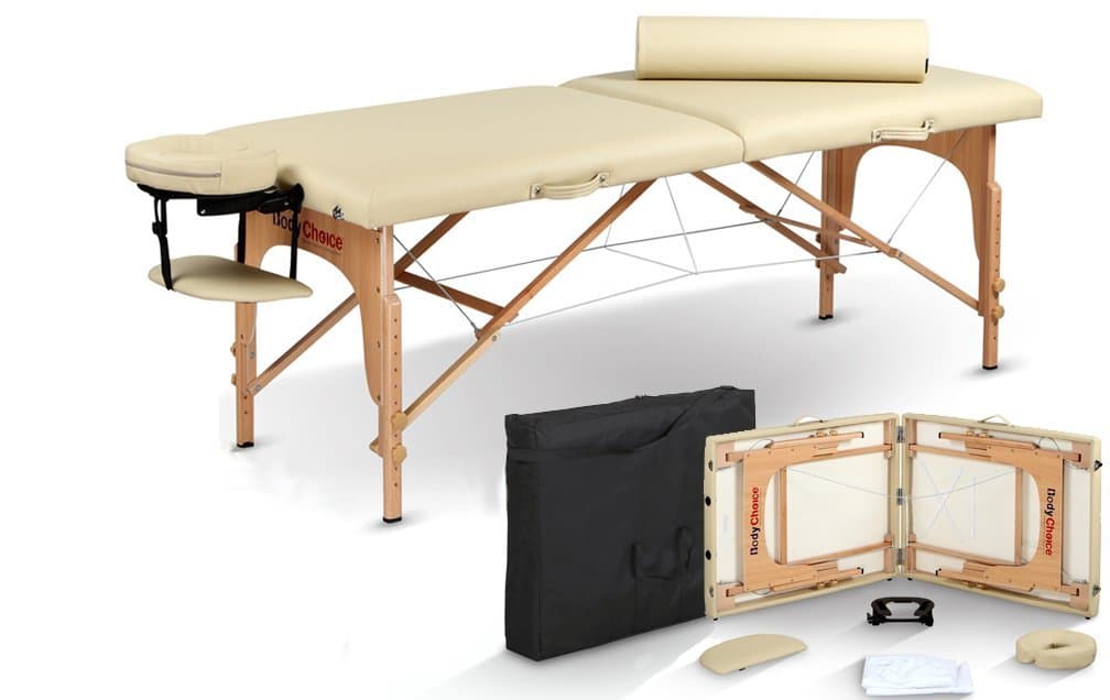 Portable Massage Table + Sheets + Bolster + Carrying Case (Cream)