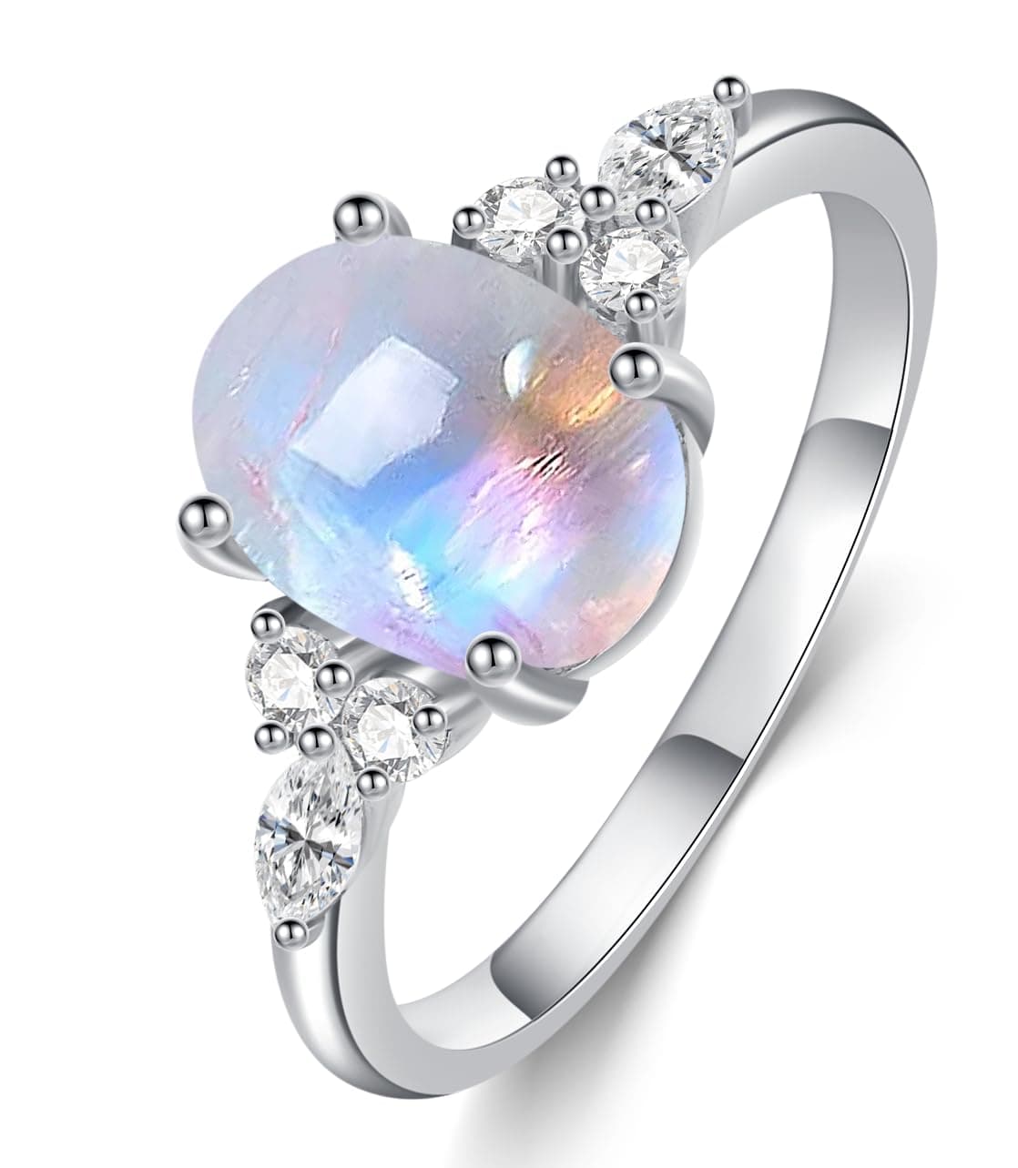 LELOUCHY Authentic Moonstone Ring Real 925 Sterling Silver Rainbow Moonstone Rings for Women Genuine Moonstone Jewelry