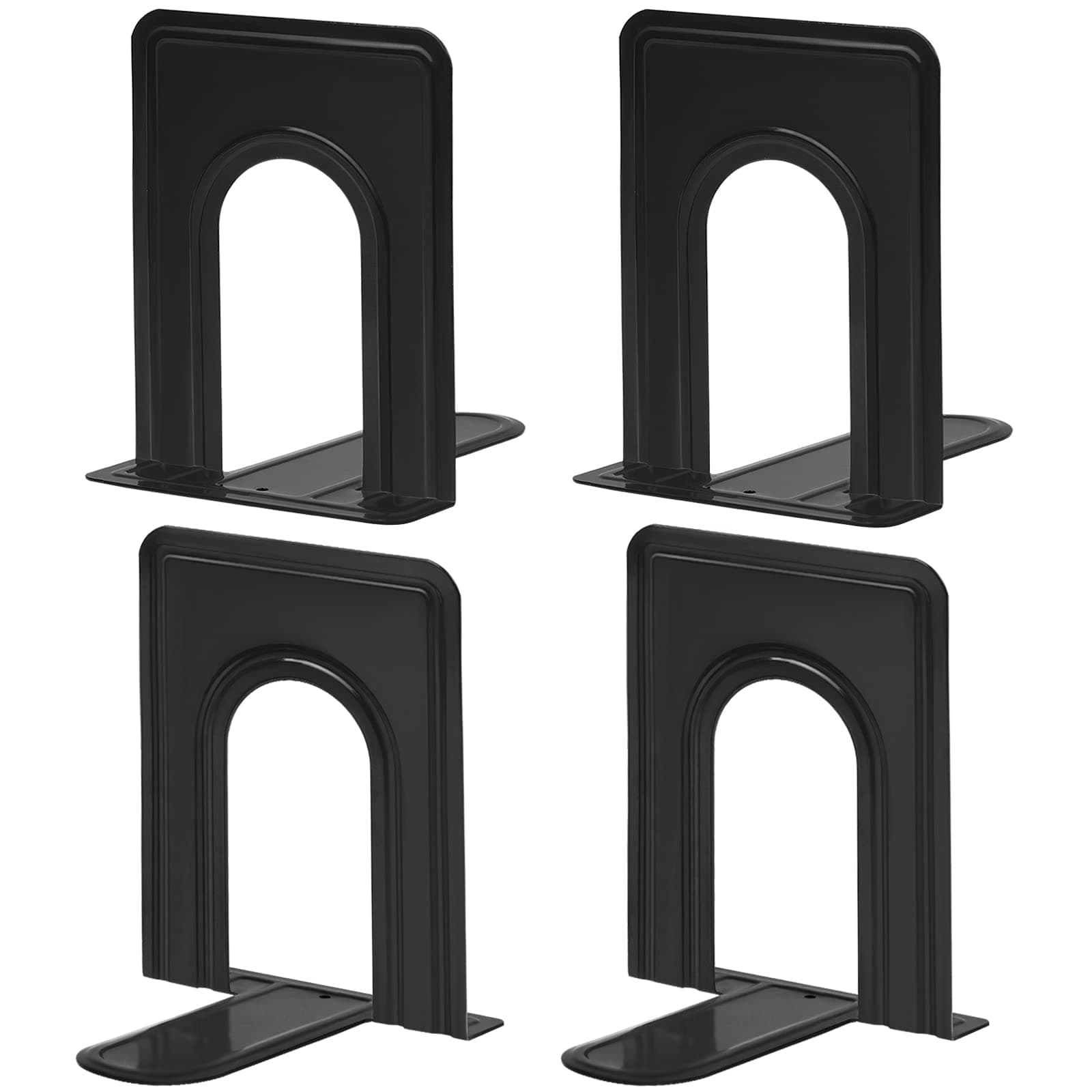HappyHapi Book Ends Sturdy Bookends for Shelves, Universal Book End Heavy-Duty, Nonskid Metal Bookend, Premium Book Holder for Office/Home/Class/Library, 6.5 X 5.7 X 4.9 in (4 Pcs/2 Pair, Black)