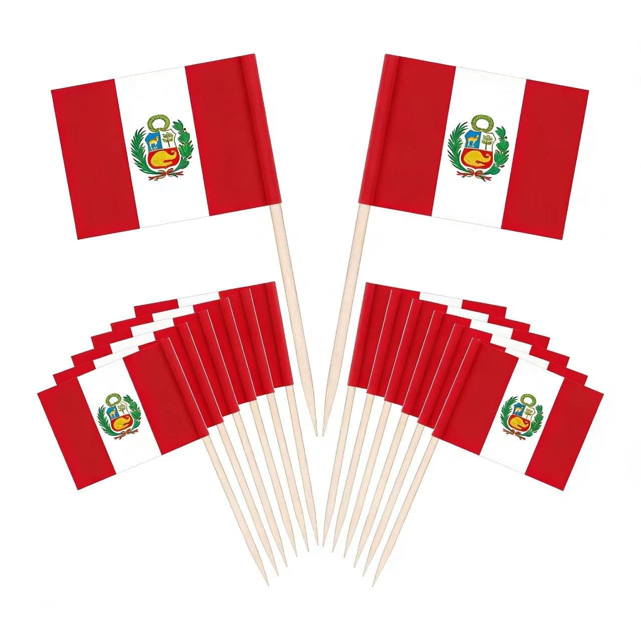 CYPS 100 Pcs Peru Mini Flags, Small Stick Cupcake Toppers, Peruvian Country Picks for Celebration & Cocktail Parties