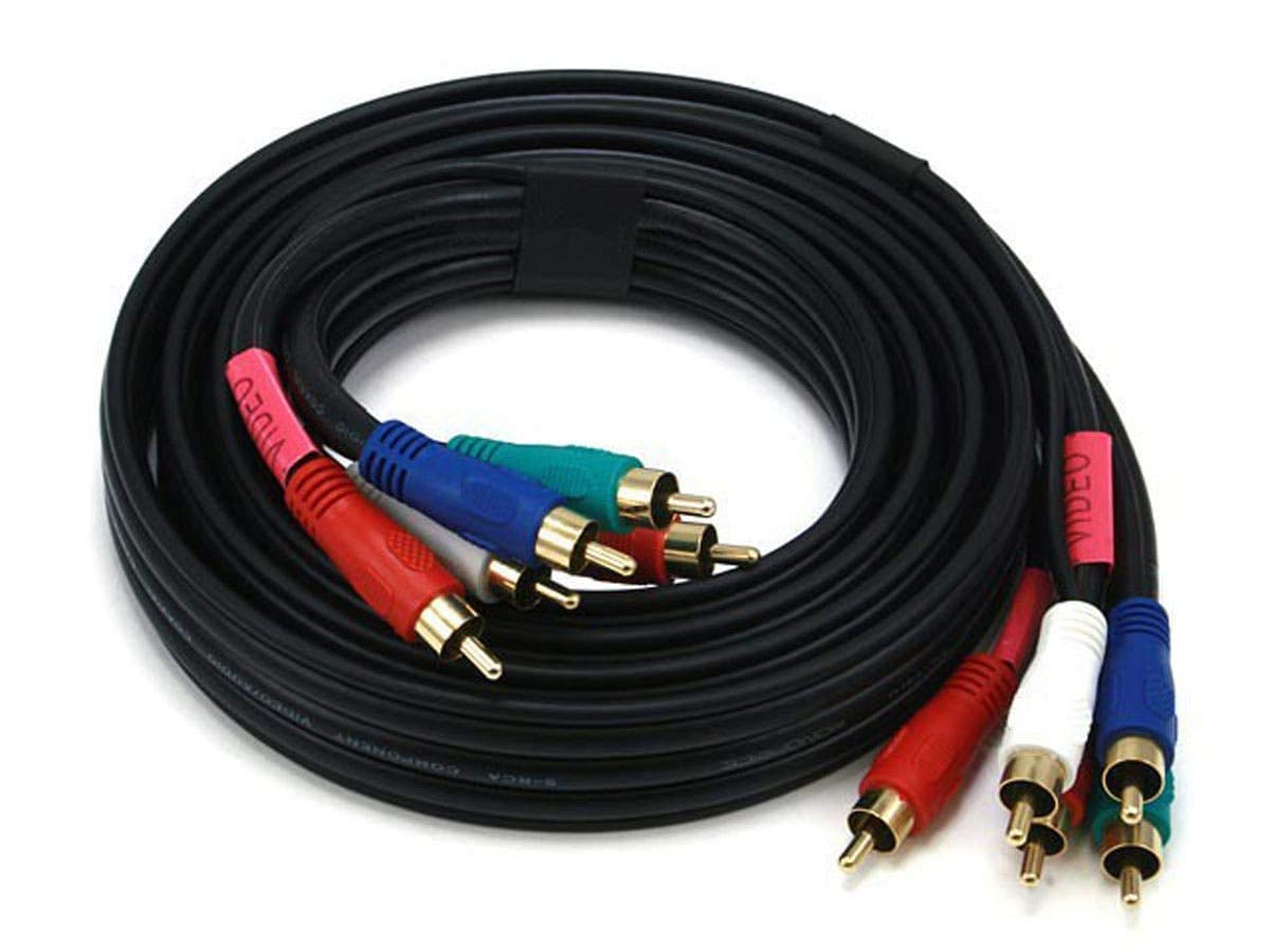 5-RCA Component Video/Audio Coaxial Cable - 1.83M (6ft) - Black, RG-59/U, 22AWG Cores, Gold Plated Connectors