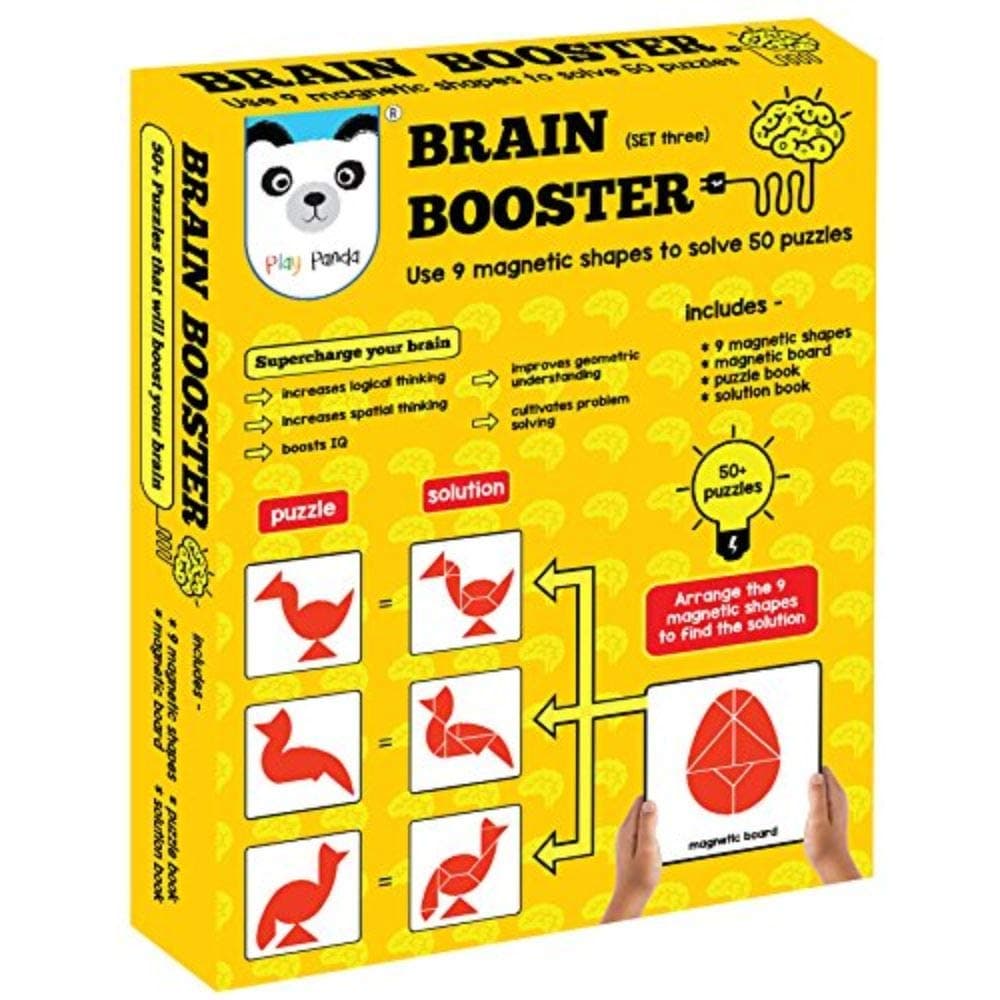 Play Panda Brain Booster Set 3 - 56 Puzzles Designed To Boost Intelligence With Magnetic Shapes, Magnetic Board, Puzzle Book And Solution Book,Multicolor