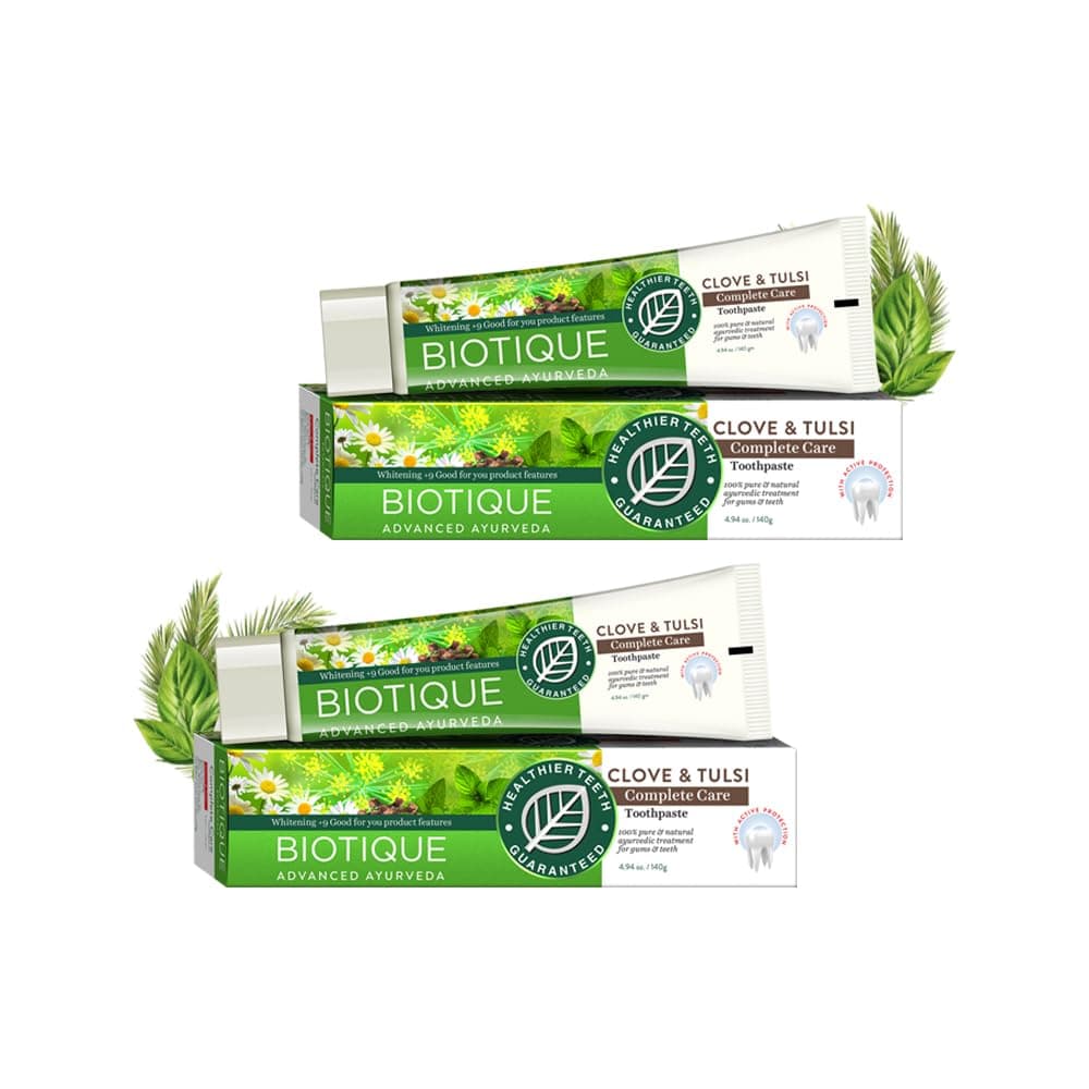 Biotique Clove & Tulsi Complete Care Toothpaste - 100% Pure & Natural Ayurvedic Treatment for Gums & Teeth - 140gm (Pack of 2)