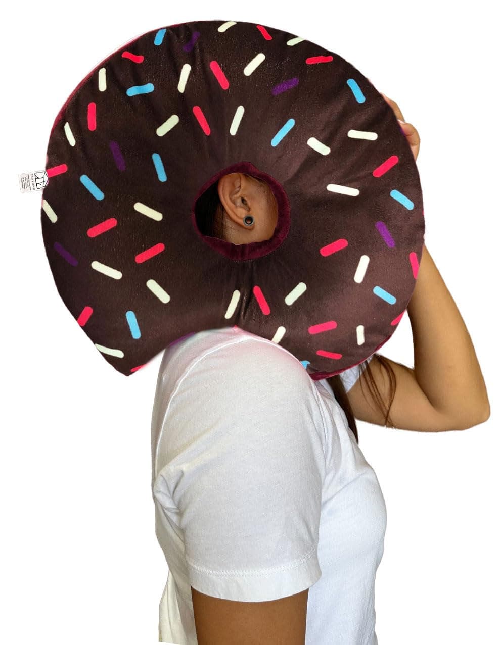 Donut Pillow for Ear Piercings - Comfortable Soft Ear Pillow for Side Sleeping - Reduces Ear Discomfort - Fun Decor, Stuffed Cushion and Toy, 14 Inches (Brown Chocolate)