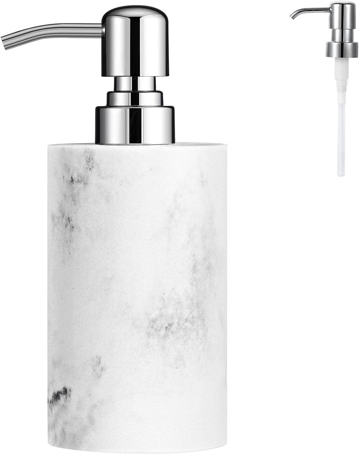 Soap Dispenser, Marble Lotion Soap Pump Dispenser Bottle, Refillable Shampoo Container, Decorative Hand Soap Resin Dispenser for Bathroom Countertop, Kitchen, 10.8oz/320ml - White Marble