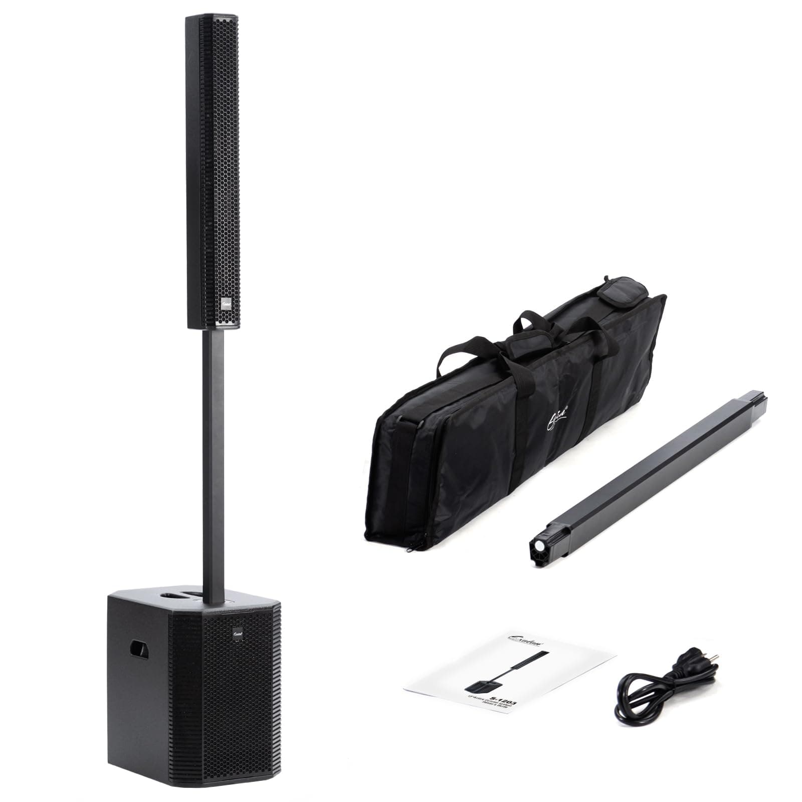 EXOTON S-1203 Portable Line Array Column PA/DJ System with 12" Powered Subwoofer, 2000W Professional and Compact Sound System,Bluetooth,DSP,Carry Bag(Wood subwoofer)