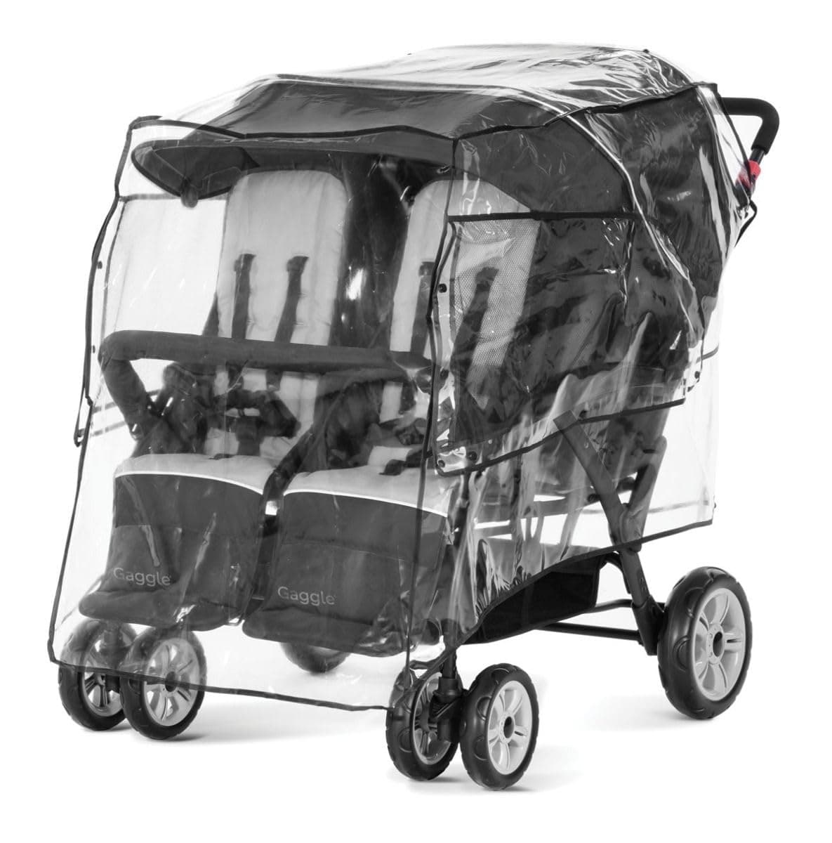 Foundations Quad 4-Seat Stroller Rain Cover, Easy to Use Snaps Surrounding a Mesh Window, Air Ventilation While Covered, 360 Degree Flaps, Weather Shield (Clear)