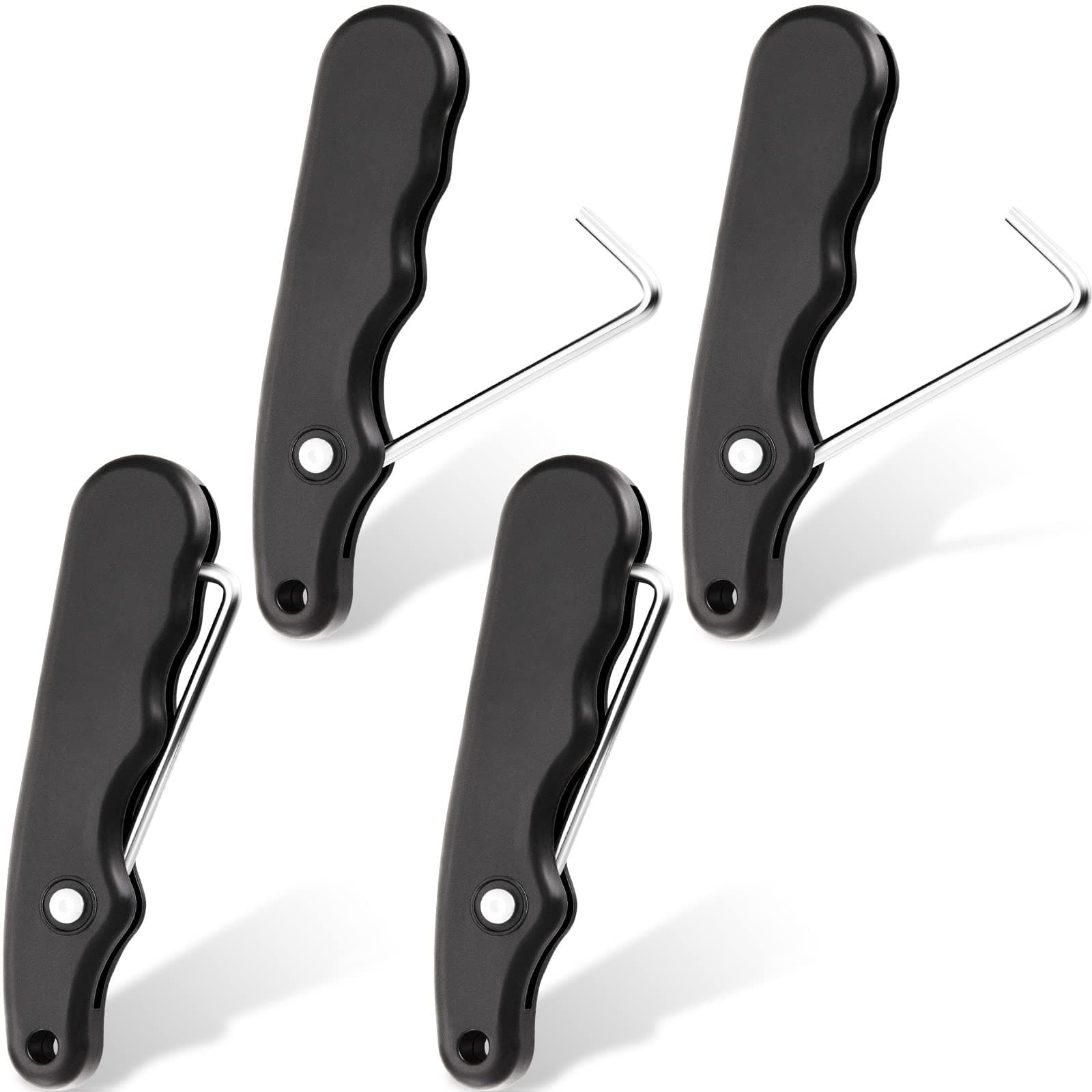 Lace Tightener 4 Pieces Folding Shoe Lace Puller Stainless Hockey Lace Tightening Tool Portable Lace Tightener Puller Tool Black Skate Lace Tightener for Ice Skates Figure Skates Boots Shoes