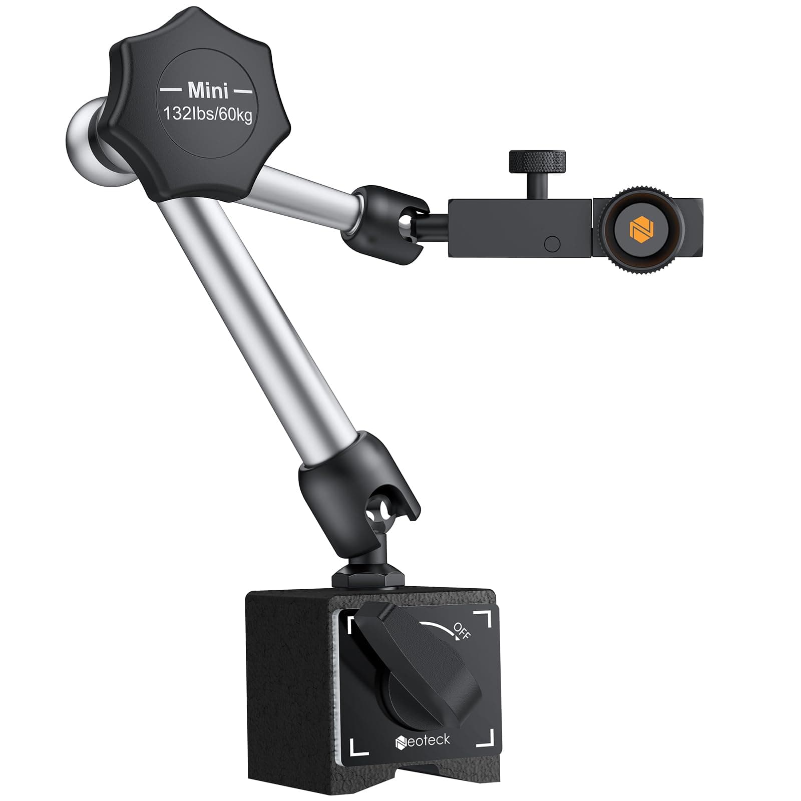 Neoteck 132lbs/60kg Max Pull Steel Magnetic Base for Digital Dial Indicator with 3/8 inch (9.52mm) Clamping Hole Adjustable Test Indicator Holder Weighs 671g Widely Used in 3D Printer and Lathe