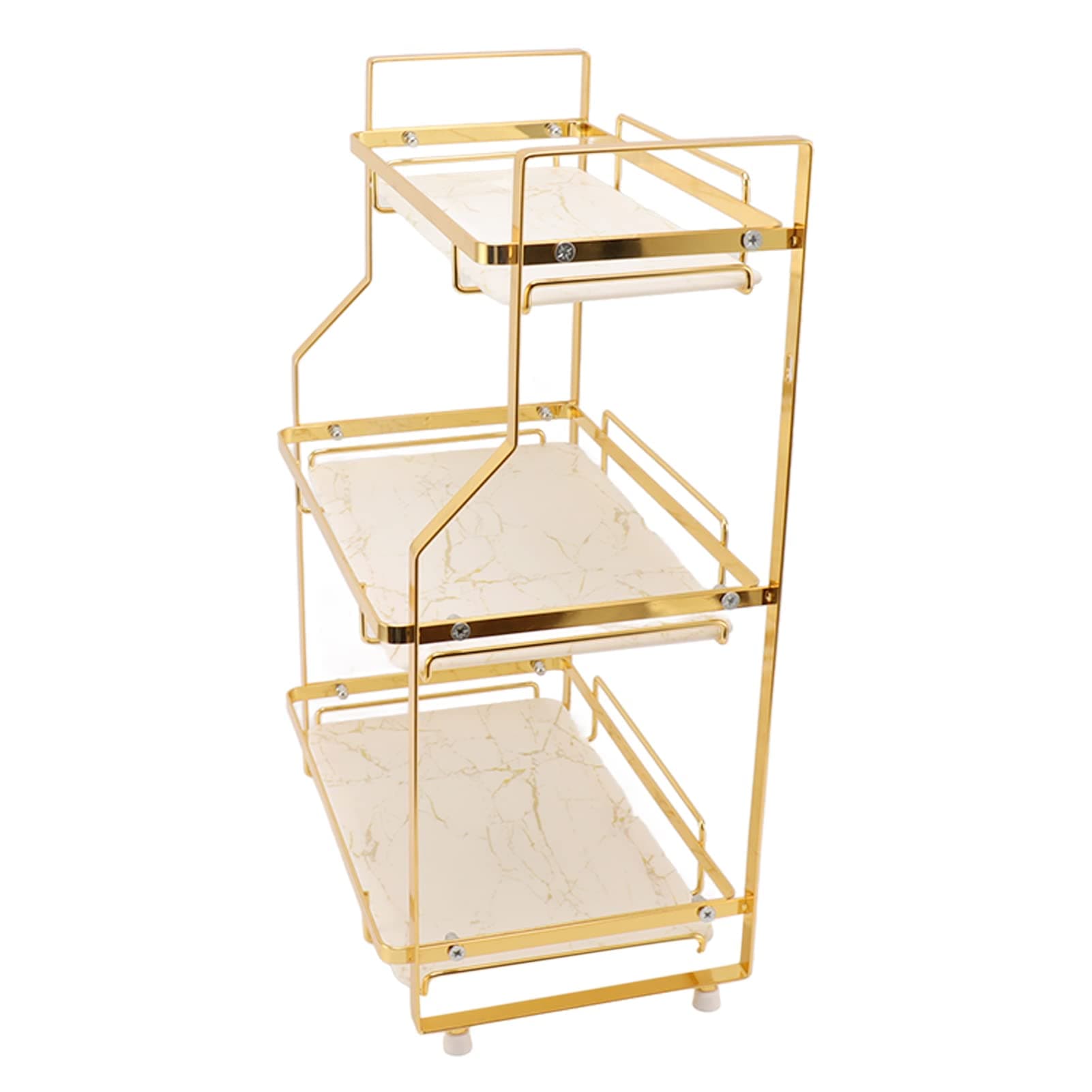 YWBL-WH Bathroom Storage Shelf Wall Mounted Corner Organizer Standing Rack for Living Room Bedroom Kitchen, White and Gold, Iron Material, Easy to Clean (3 Tier)