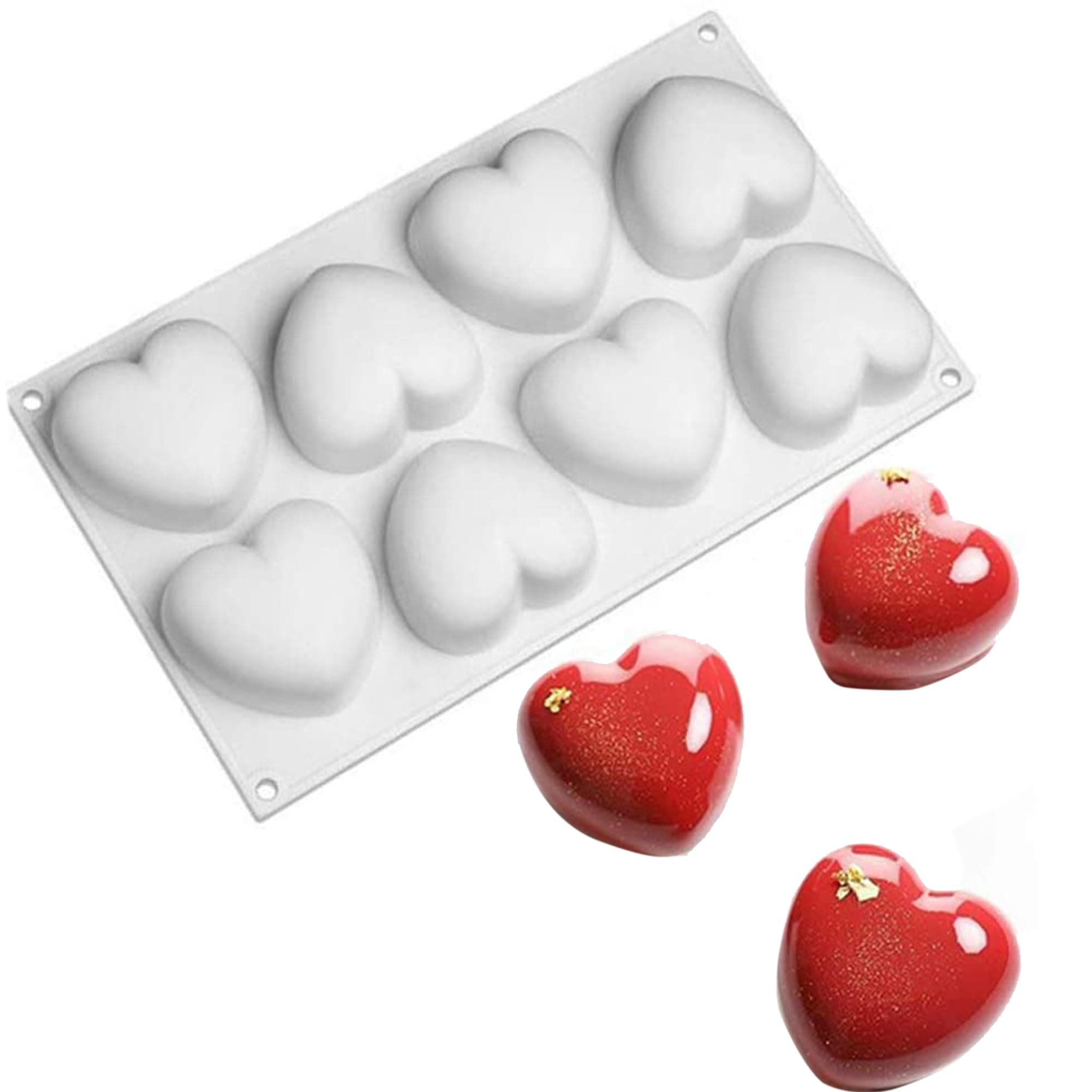 OCPO KITCHEN 3D Heart Silicone Molds for Baking Mousse Cake, 3D Silicone Baking Mold for Candy Pastry Chocolate Truffle Cupcake Jelly Cookie Pudding Cake Decoration Mold, 3D Heart Shape (8-Cavity)