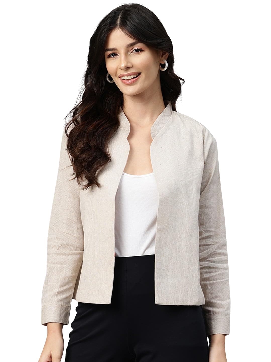 Cottinfab Women Beige Lightweight Open Front Casual Blazer
