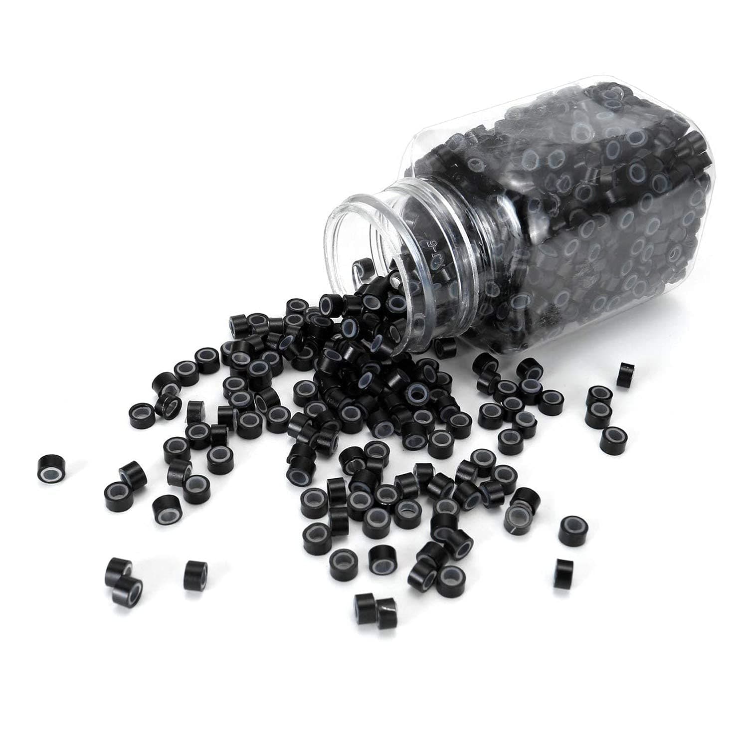 BLUSHIA Micro Rings 5mm Black Silicone Lined 200 Pcs Links Beads Linkies for Pre Bonded I Tip Human Hair Extensions Feather Hair Extensions