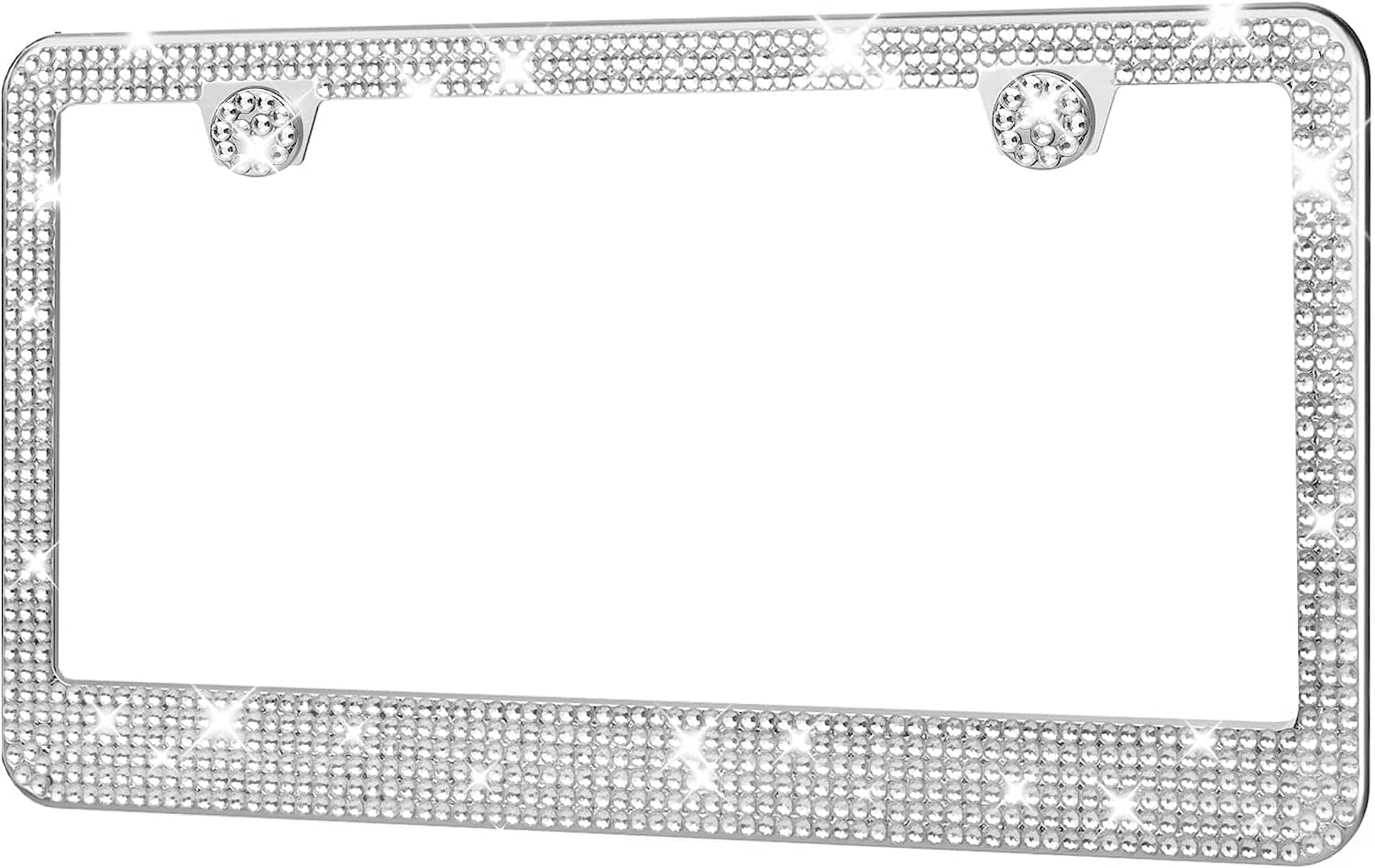 HOTOR License Plate Frame - Lastingly Bling License Plate Holder, Sparkly License Plate Frame for Women, Stainless Steel & Obstruction-Free License Plate Frame with Multifaceted Rhinestones White