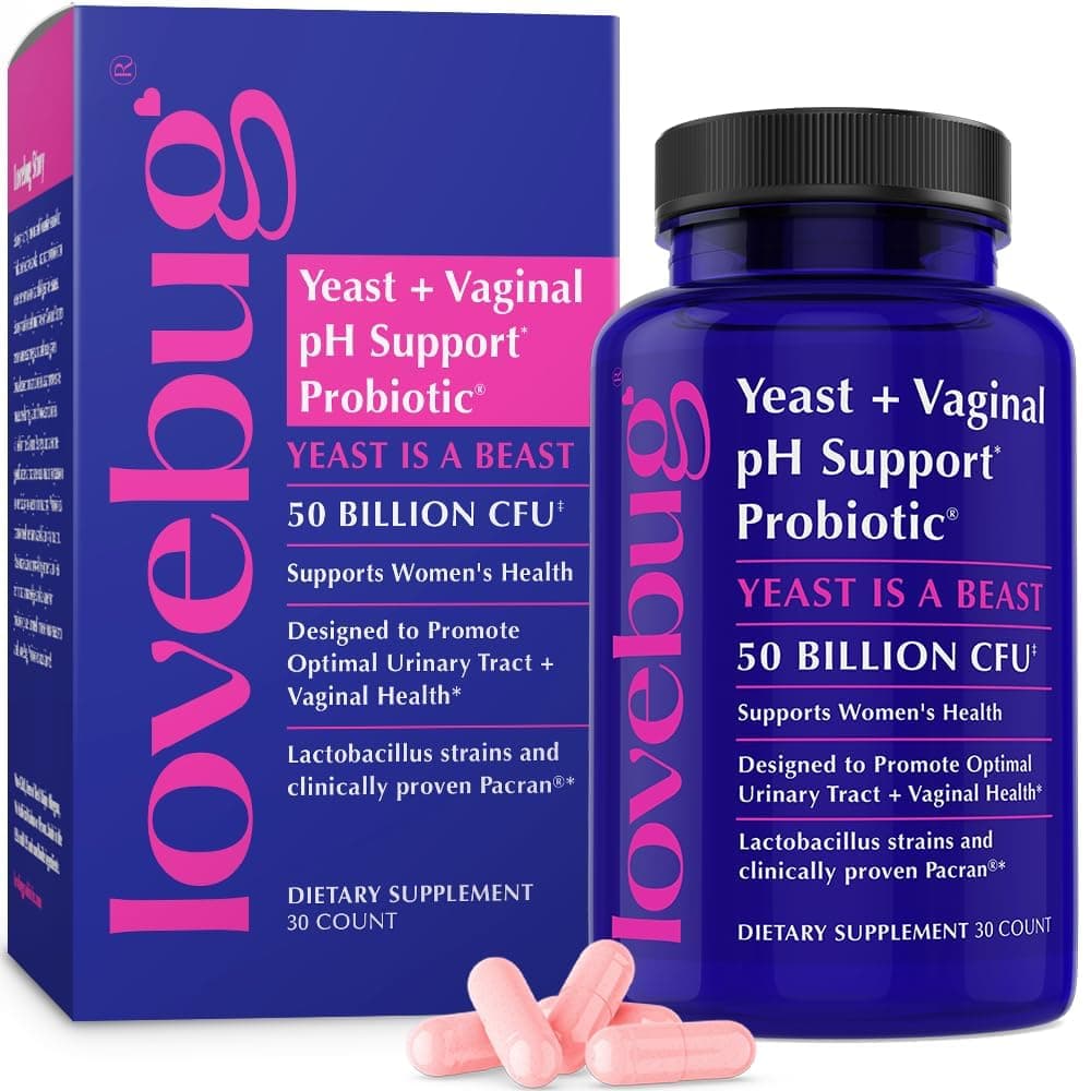 LOVEBUG Probiotics for Women with Pancran – Multi-Strain Probiotic Supporting UTI, BV, Odor & PH Balance - Vaginal Probiotics for Womens Intimate Flora & Digestive Health - 30 Capsules