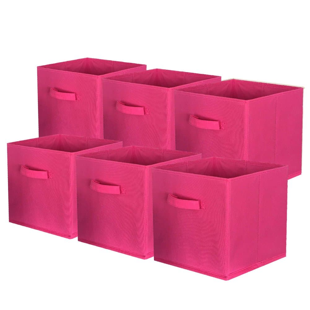 Shellkingdom Foldable Cloth Storage Cube Basket Bins Organizer Containers Drawers, 6 Pack(Fuchsia)