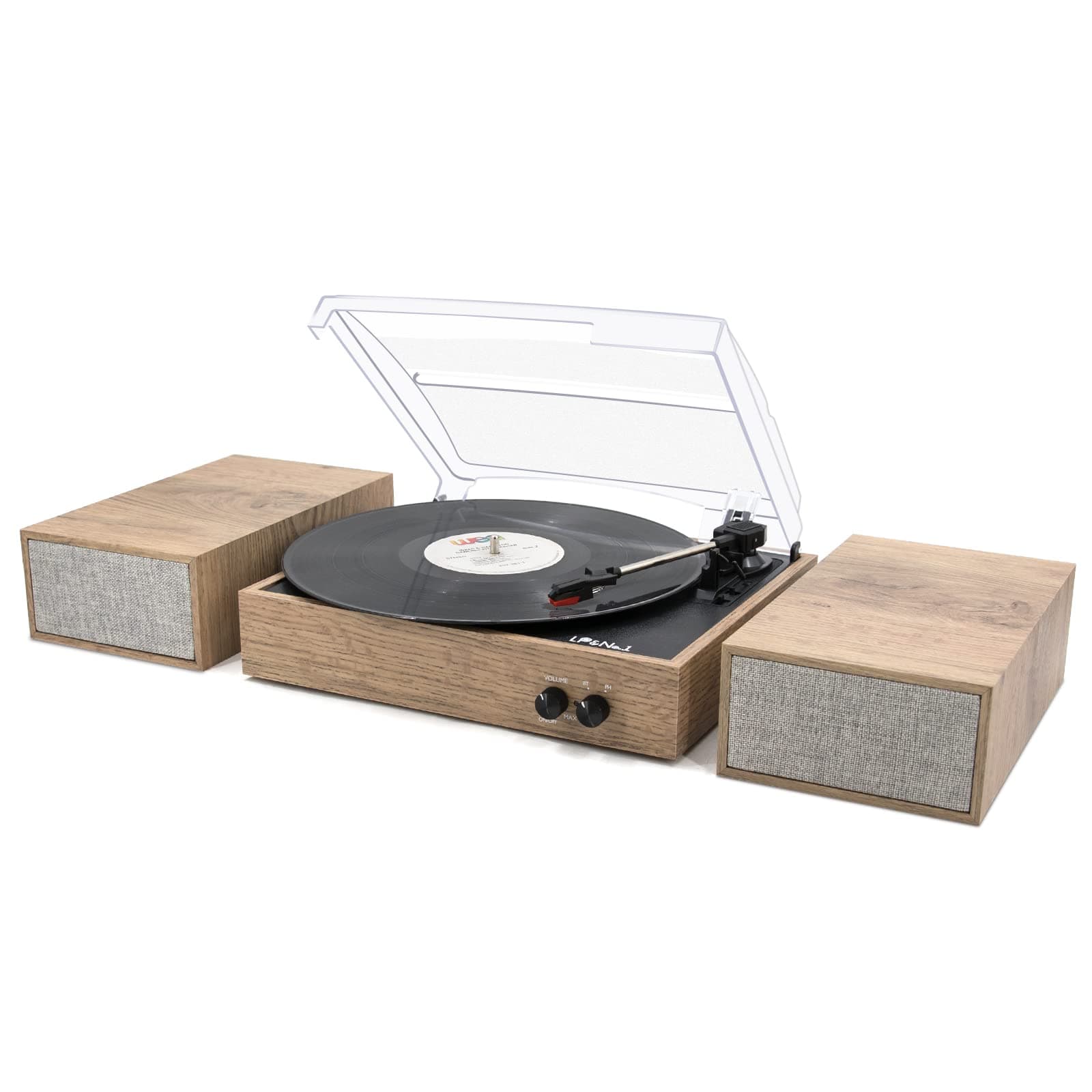 LP&No.1 Bluetooth Turntable Hi-fi System with Bookshelf Speakers, 3 Speed Vintage Belt-Drive Turntable with Wireless Playback & Auto-Stop & Bluetooth Input, Light Wood