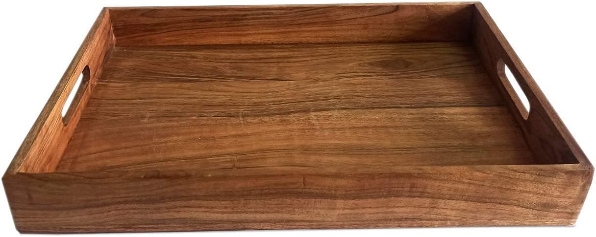 Hamdan Large Serving Tray, Tray with Cutout Handles, Rectangle Butler Tray for Breakfast in Bed, Coffee Table Decor, Party Rectangular,Wood,Brown
