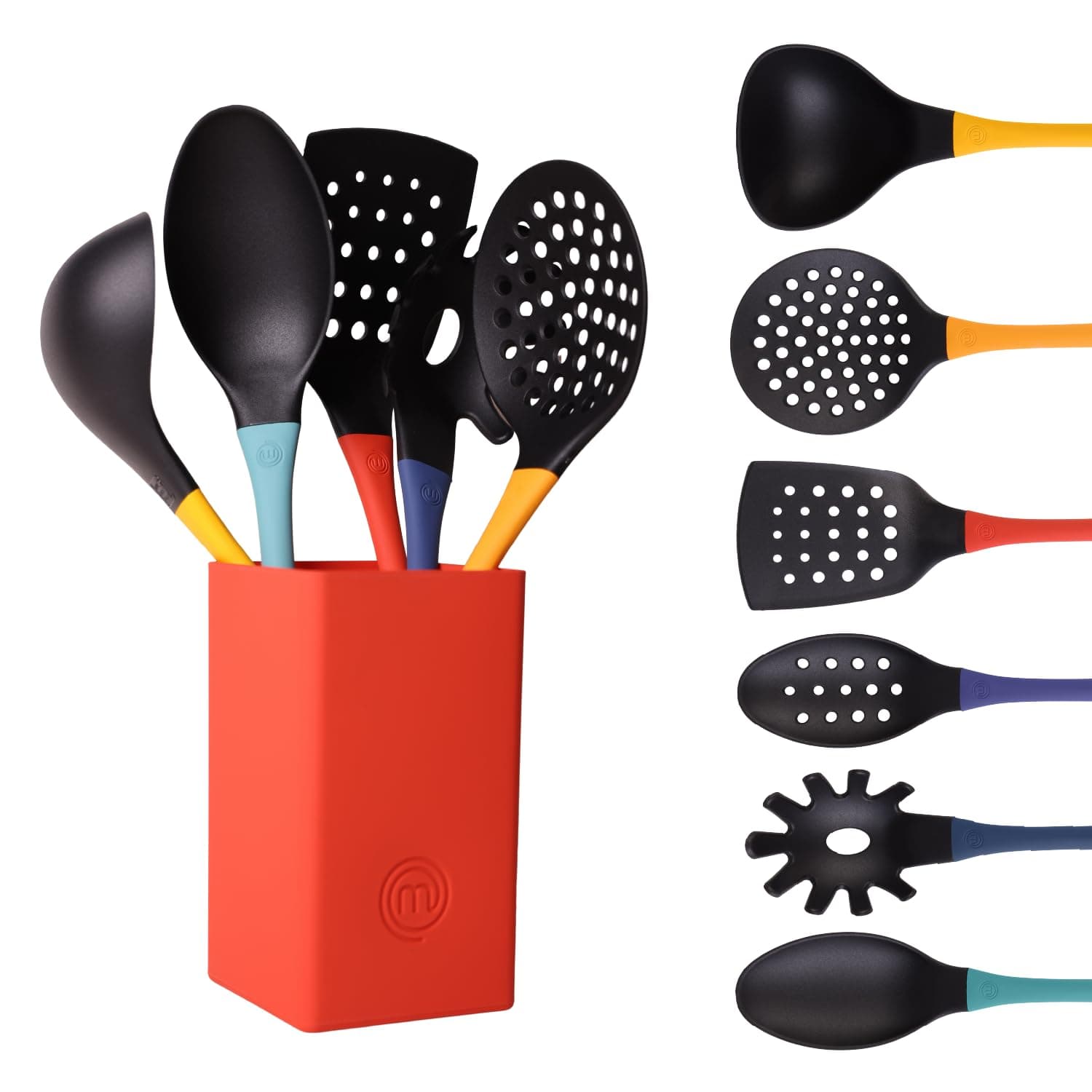 Kitchen Utensils Set with Holder, Nylon Cooking Utensils Set of 6, Non Toxic & Non Scratch Tools for Non Stick Cookware incl. Cooking Spoons & Spatulas, Heat Resistant, Color Collection