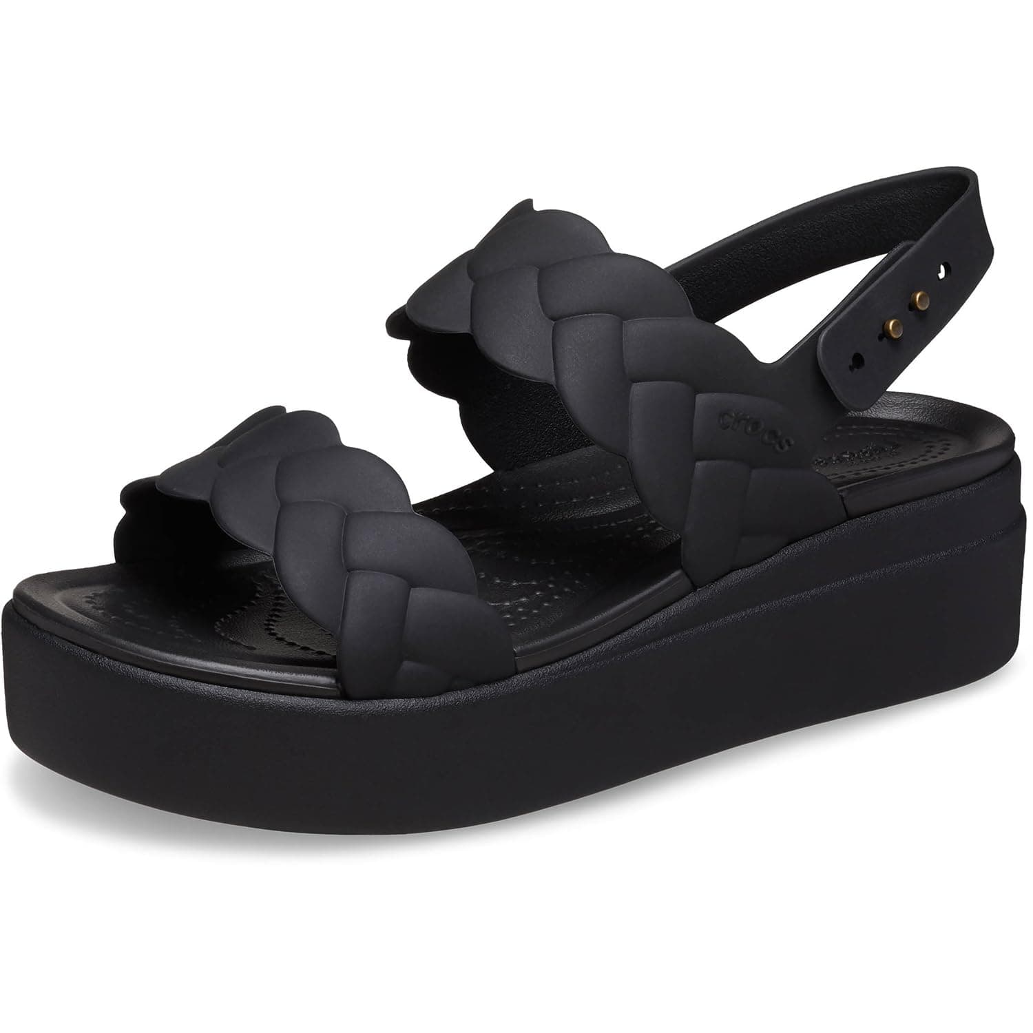Crocs Women's Brooklyn Woven Low Wedge Sandal, Black Woven , 9