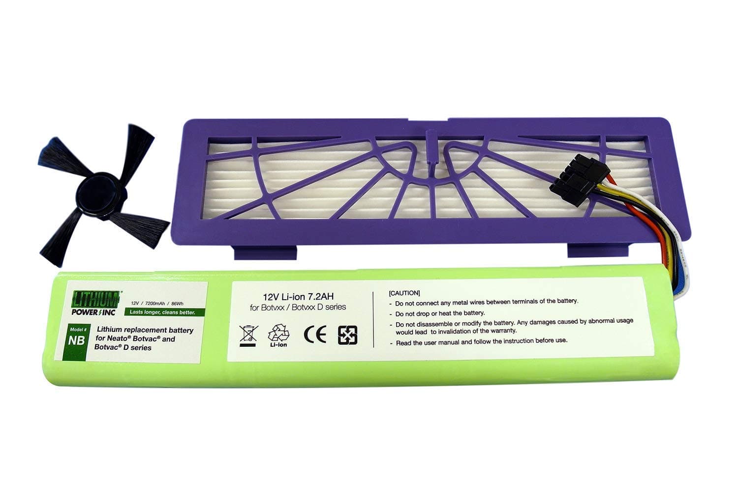 Lithium Neato Replacement Battery for Neato Botvac 70e, 75, 80, 85 and Botvac D75, D80, D85 Series, 7200mAh (Side Brush and HEPA Filter Included) - Botvac Connected Series not Supported
