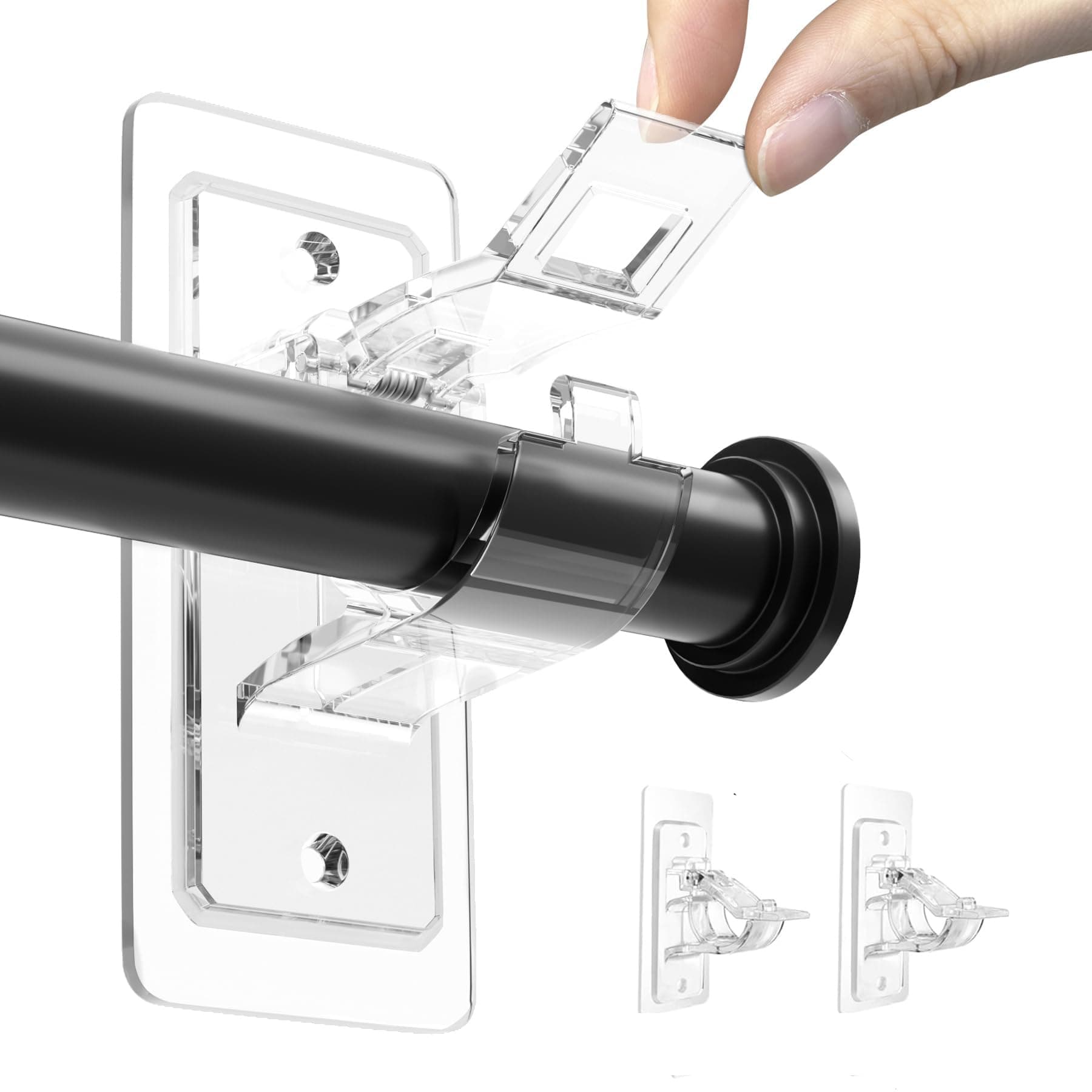 KOWVOWZ 2 Pack No Drill Needed Curtain Rod Holders Brackets Self Adhesive Rod Holder Hooks Adjustable Nail Free Rod Bracket for Bedroom Bathroom and Living Room Hotel Use