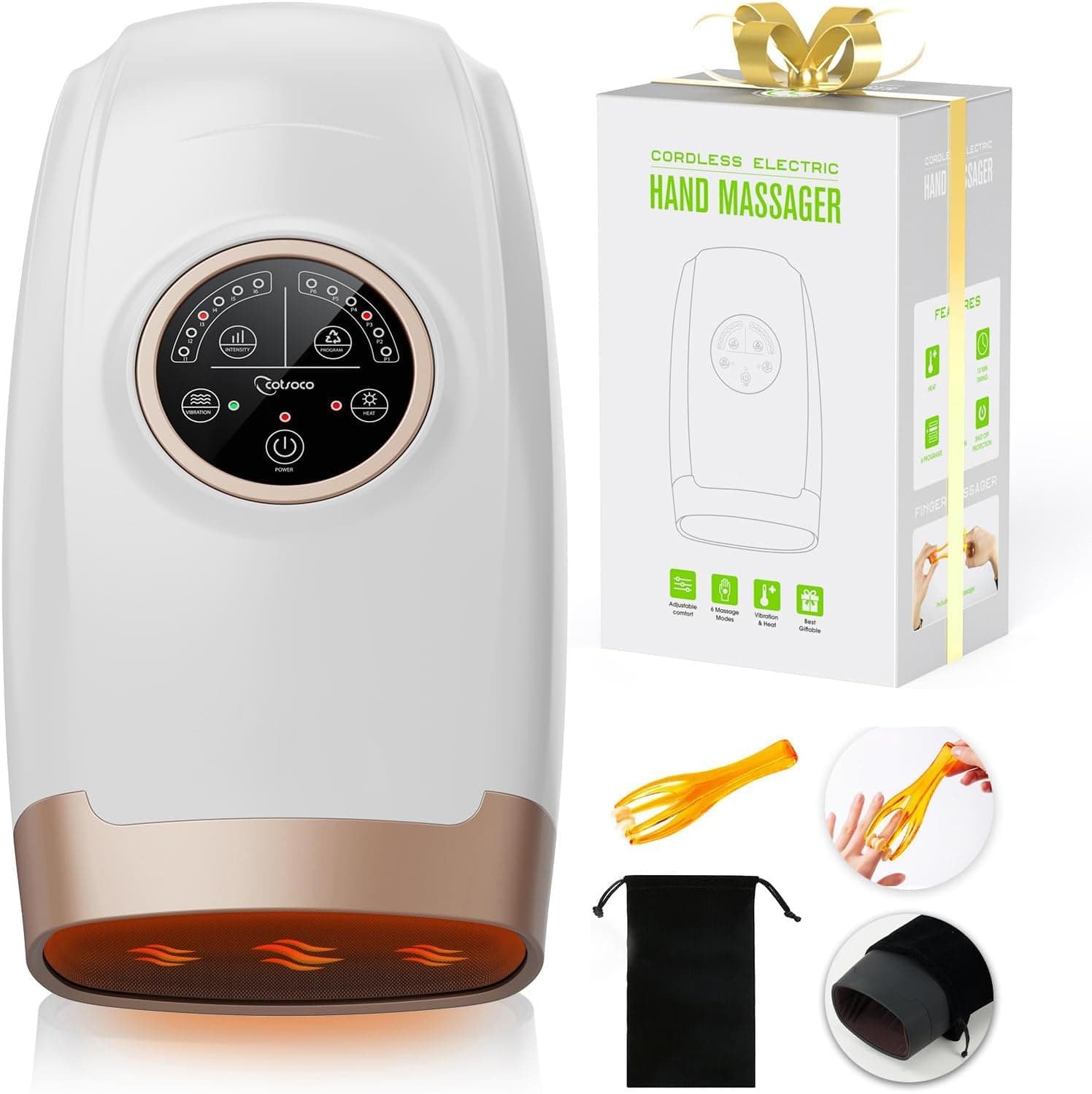 cotsoco Hand Massager Machine with Heat and Compression, 6 Levels Shiatsu Massager for Arthritis and Carpal Tunnel Relief, Pain Relief for Finger, Wirst, and Hand, Best Gifts for Men and Women