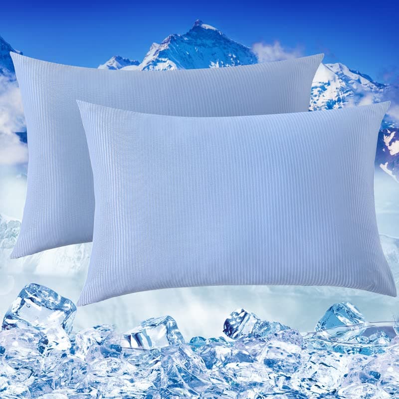 CAROMIO Cooling Pillow Cases 2 Pack, Double-Sided Cooling and Bamboo Cotton Terry Pillowcase for Hot Sleepers, Cool Pillow Cover with Zipper, Breathable Soft, Skin-Friendly (Blue, King 20"x36")