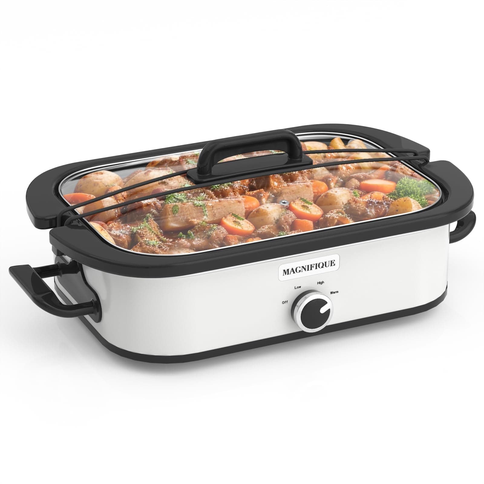 - MAGNIFIQUE 4 Quart Casserole Slow Cooker with Ceramic Baking Dish - Perfect Small Kitchen Appliance Crock Pot for Family Dinners, Oven Safe and Durable Bakeware for Lasagna, Roasts