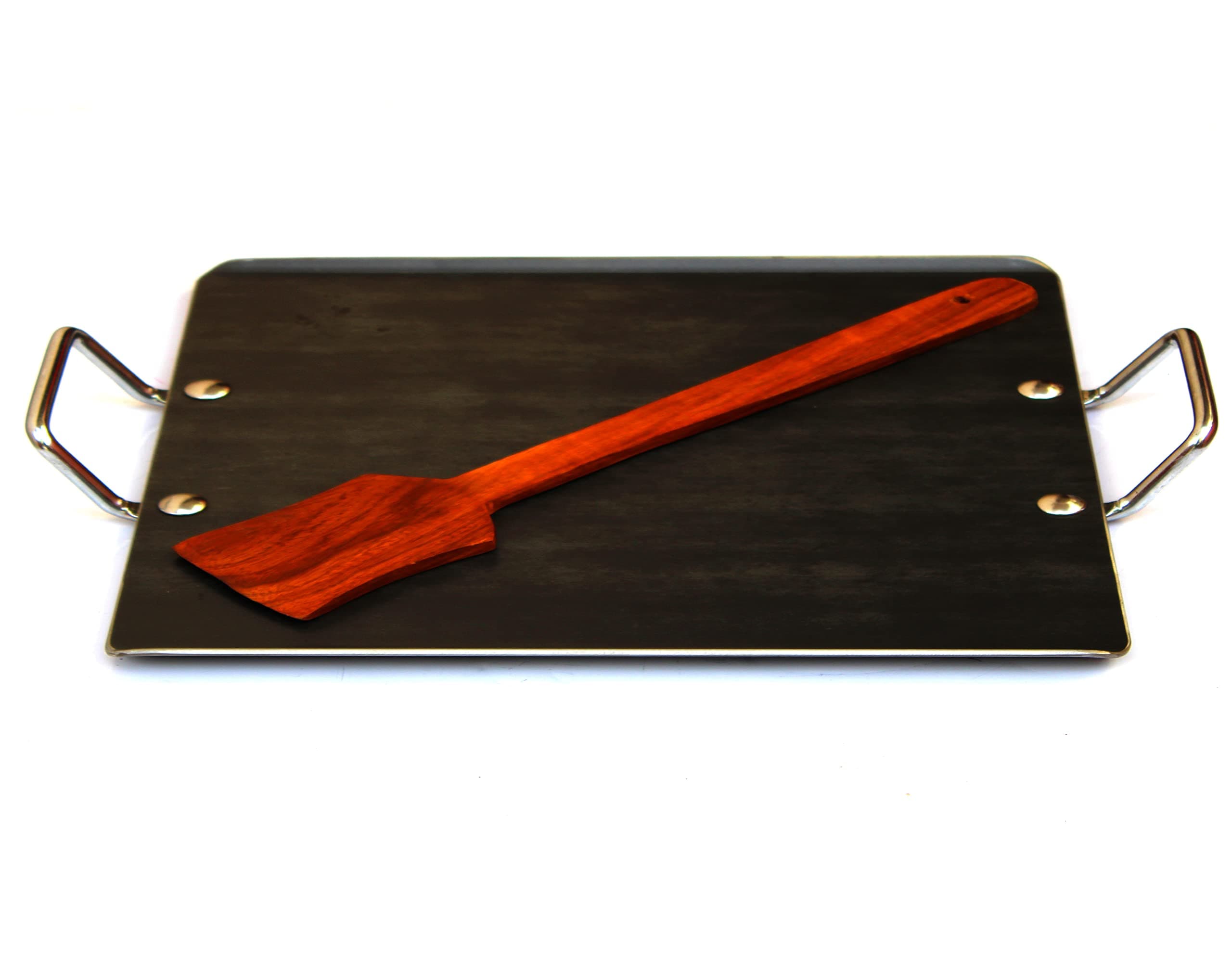 Iron Dosa Tawa Square Type Double Handle Tawa 12.2 inches, Raised Edge Induction Comfortable, Black