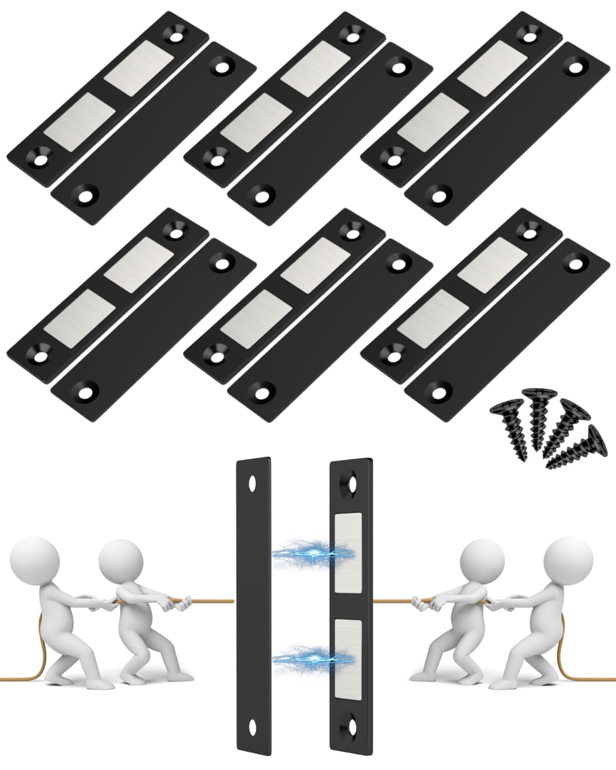 Jiayi 6 Pack Ultra Thin Magnets Latch, 30 Lb Kitchen Door Magnetic Catch Screw on Adhesive, Strong Cabinet Double Magnet Catch for Wardrobe Closet Door Drawer Wardrobe Cupboard Closing