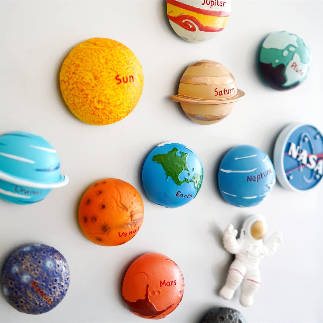 13PCS Space Magnet Set - 3D Solar System Planet Toys with Sun, 8 Planets, Moon, Pluto, Astronaut - Strong Magnets for Fridge, Lockers & Kids Room Decor - Gift Box Included