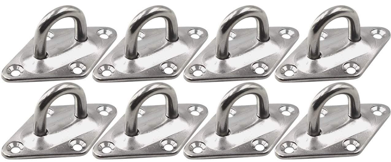 Branded Boards Heavy Duty M6 Ceiling Hook Diamond Pad Eye Plate, 304 Stainless Steel and Black Zinc Galvanized Steel Corrosion Resistant, 2, 4 & 8 Packs (8-Pack-Silver-M6)