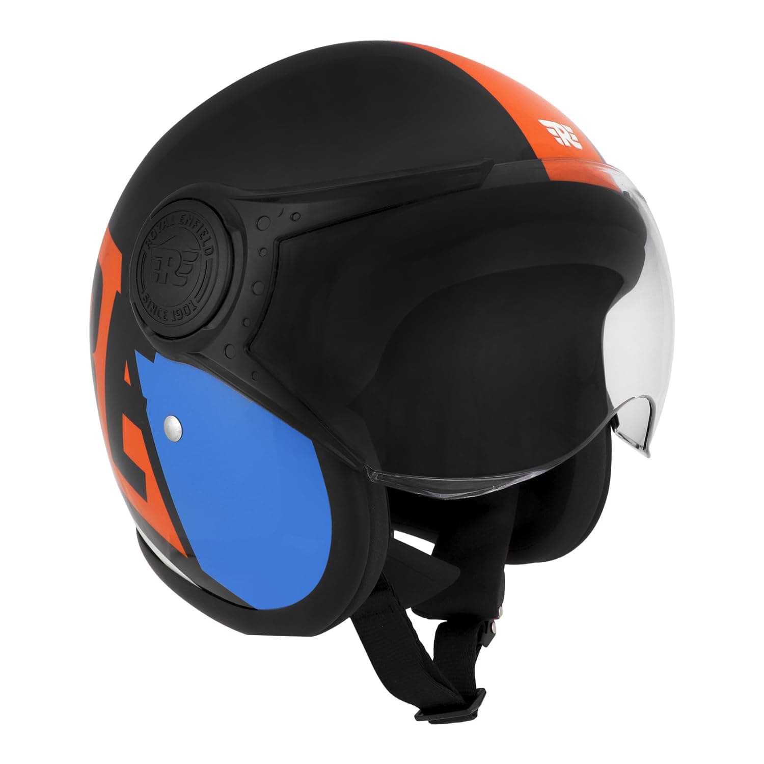 Royal Enfield Color-Block Explore Open Face ISI and DOT Certified Riding Helmet Blue (M) 58 Cm with High Density Eps Liner for Better Impact Absorption and Comfort