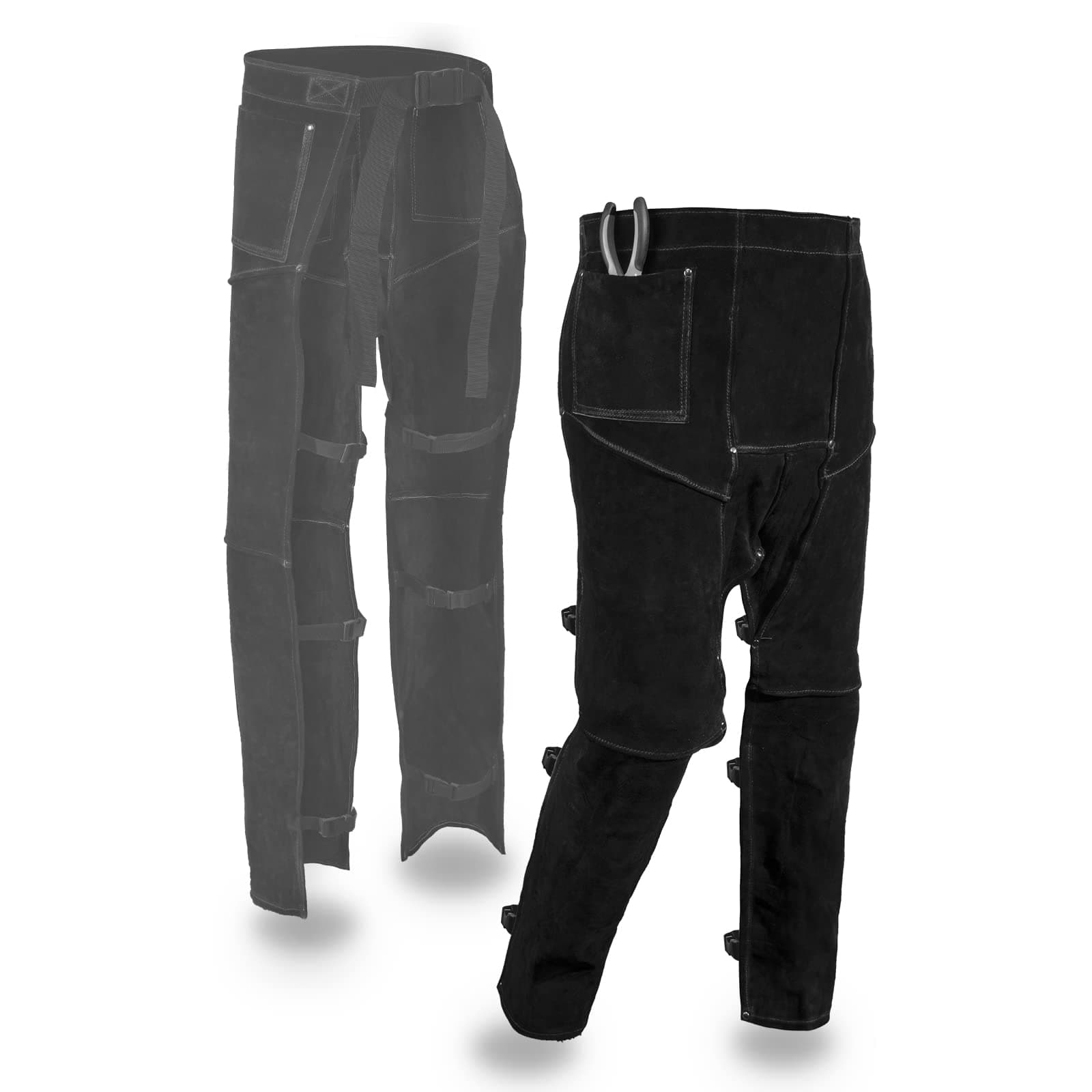 Leather Welding Pants - Heat & Flame Resistant Split Leather Safety Leg Protection for Men and Women, Adjustable M to XXXL