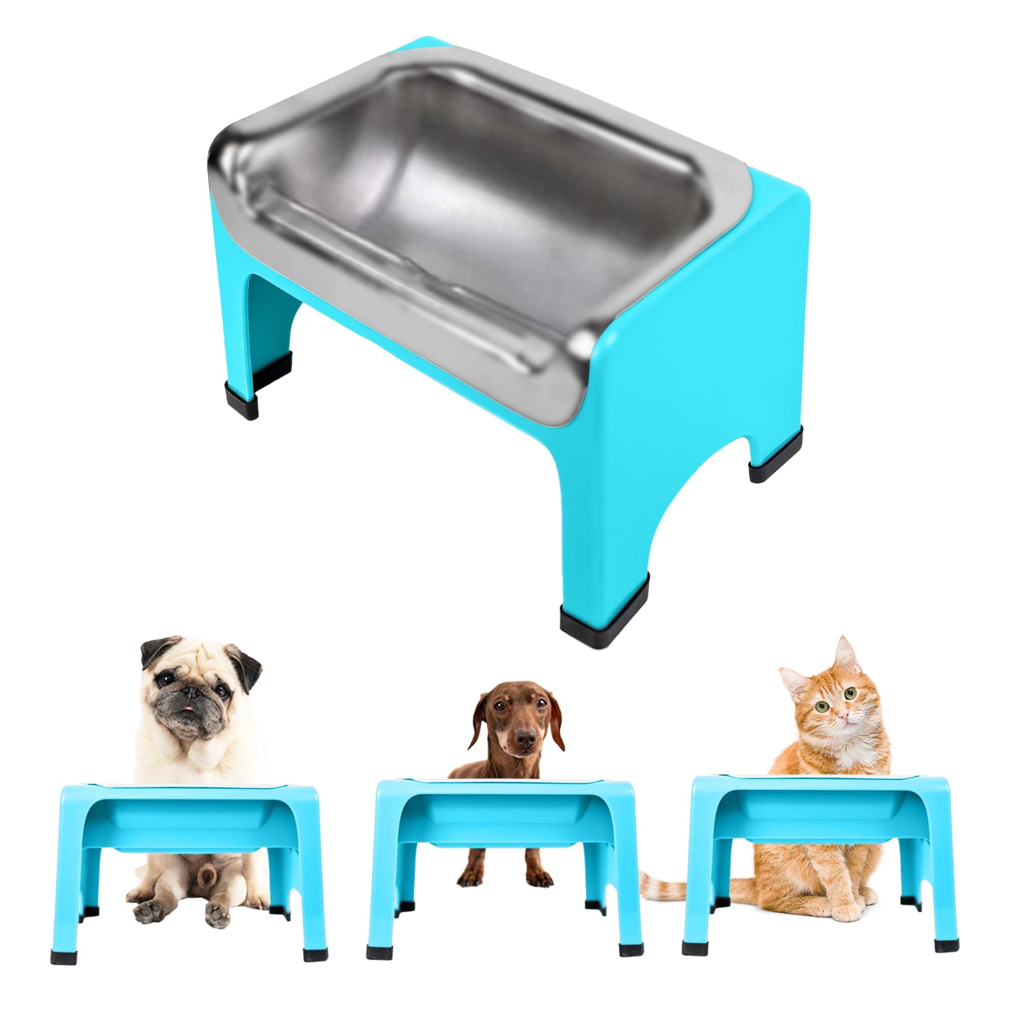 Fluff Trough 7.25 Inch Tall Elevated Dog Bowls for Medium & Small Dogs – Stainless Steel Raised Dog Bowl with Stand Holds 2 Cups of Pet Food – Vet Recommended, Dishwasher Safe Dog Feeder Station