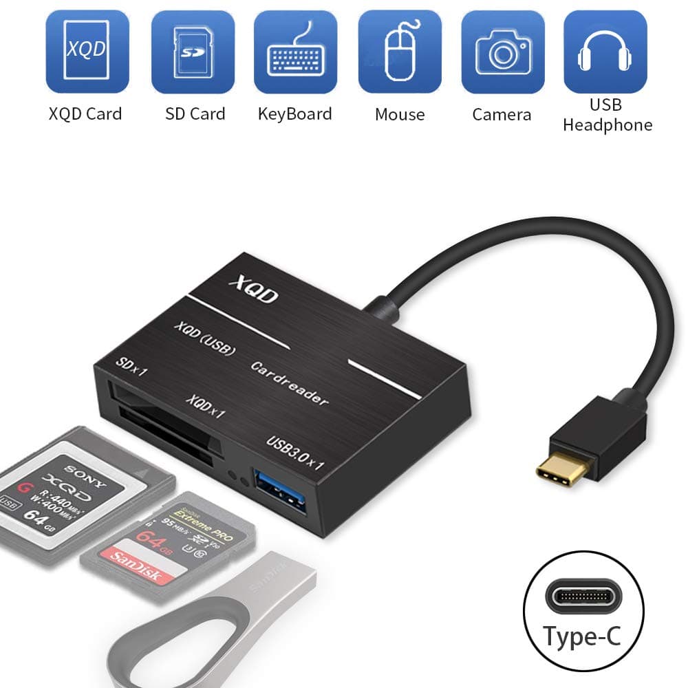 Lemorele XQD/SD Card Reader USB C, 5Gbps High Speed Type C Card Reader USB 3.0,Support Sony G series(with USB mark),Lexar USB Mark card, SD series for Mac Pro Air,Windows systems,Andorid(Black)