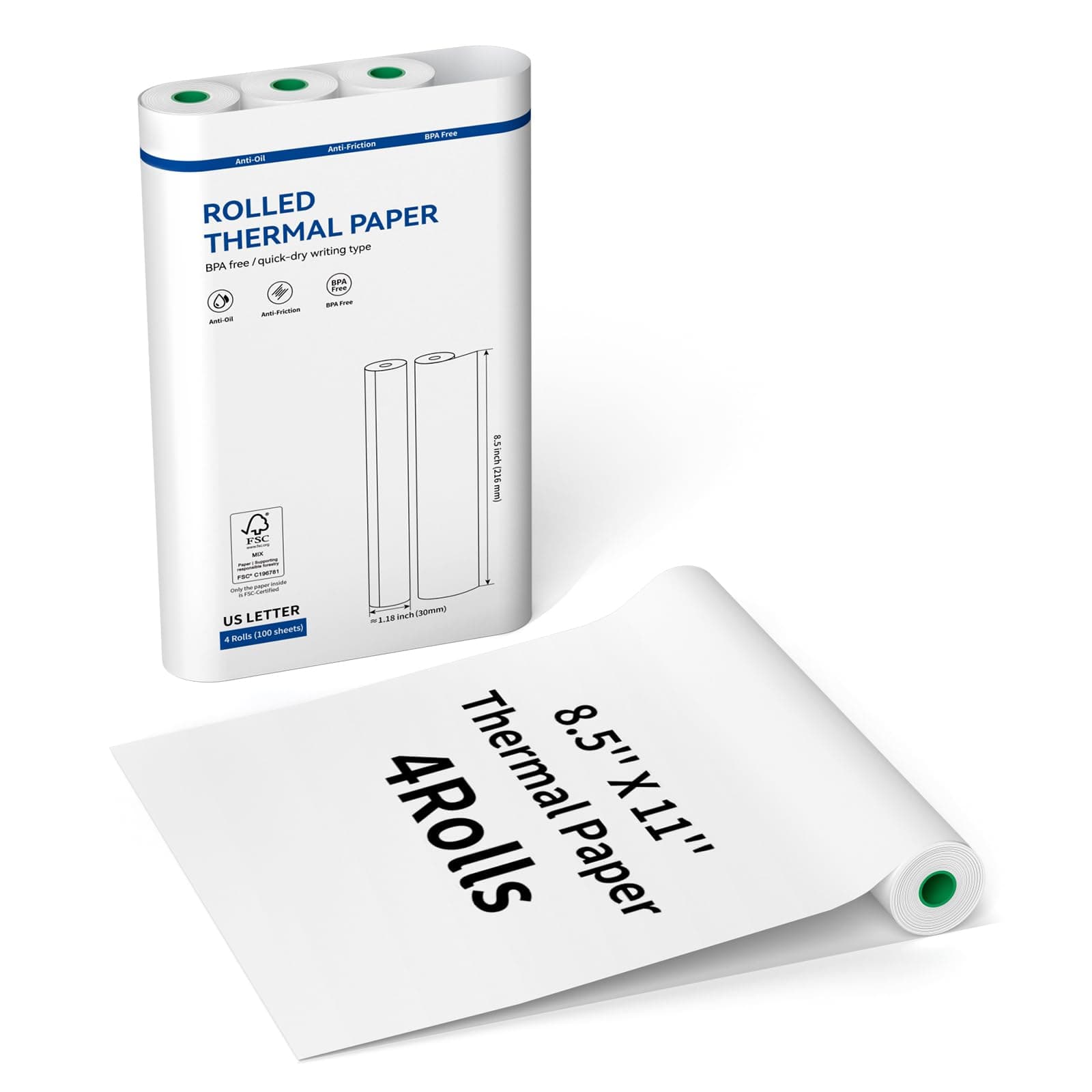 Thermal Printer Paper 8.5''x11'' US Letter Size, 4 rolls, 100 sheets, Thermal Paper Quick-Dry, Advanced Clear Printing, Compatible with Gloryang & JADENS PD-A4 Thermal Printer