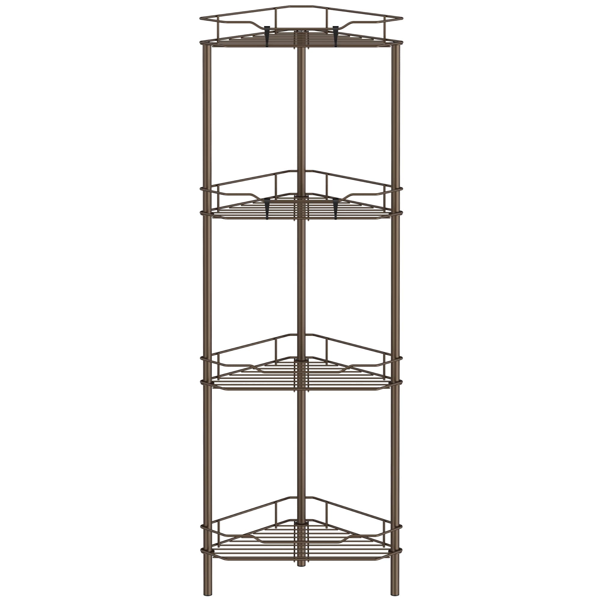 HuggieGems 4 Tier Floor Standing Corner Shower Caddy Organizer Shelf with Hooks, Bathroom Shelves Stand Rack, Bronze