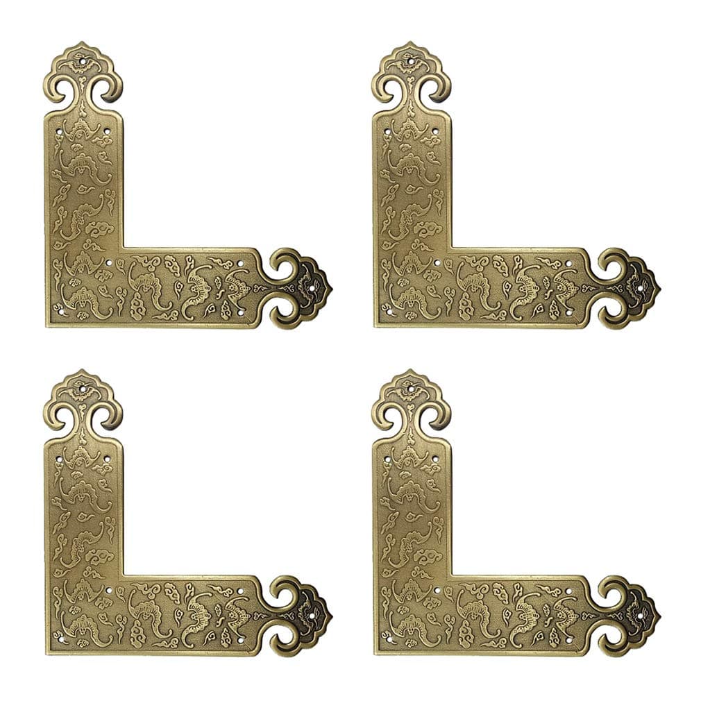 4Pcs Antique Embossing Brass Decorative Corner Protectors Braces Classical Furniture Tables and Chairs Cabinet Corner Guard Edge Cover