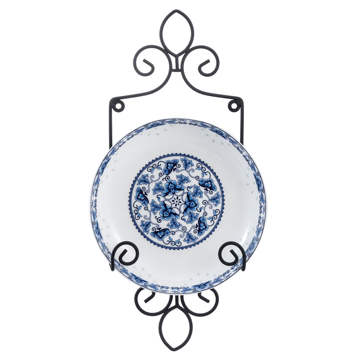 MyGift Wall-Mounted Vertical Single Plate Holder Rack with Vintage Black Metal Decorative Scrollwork Design, Holds Plates Up To 8 Inches