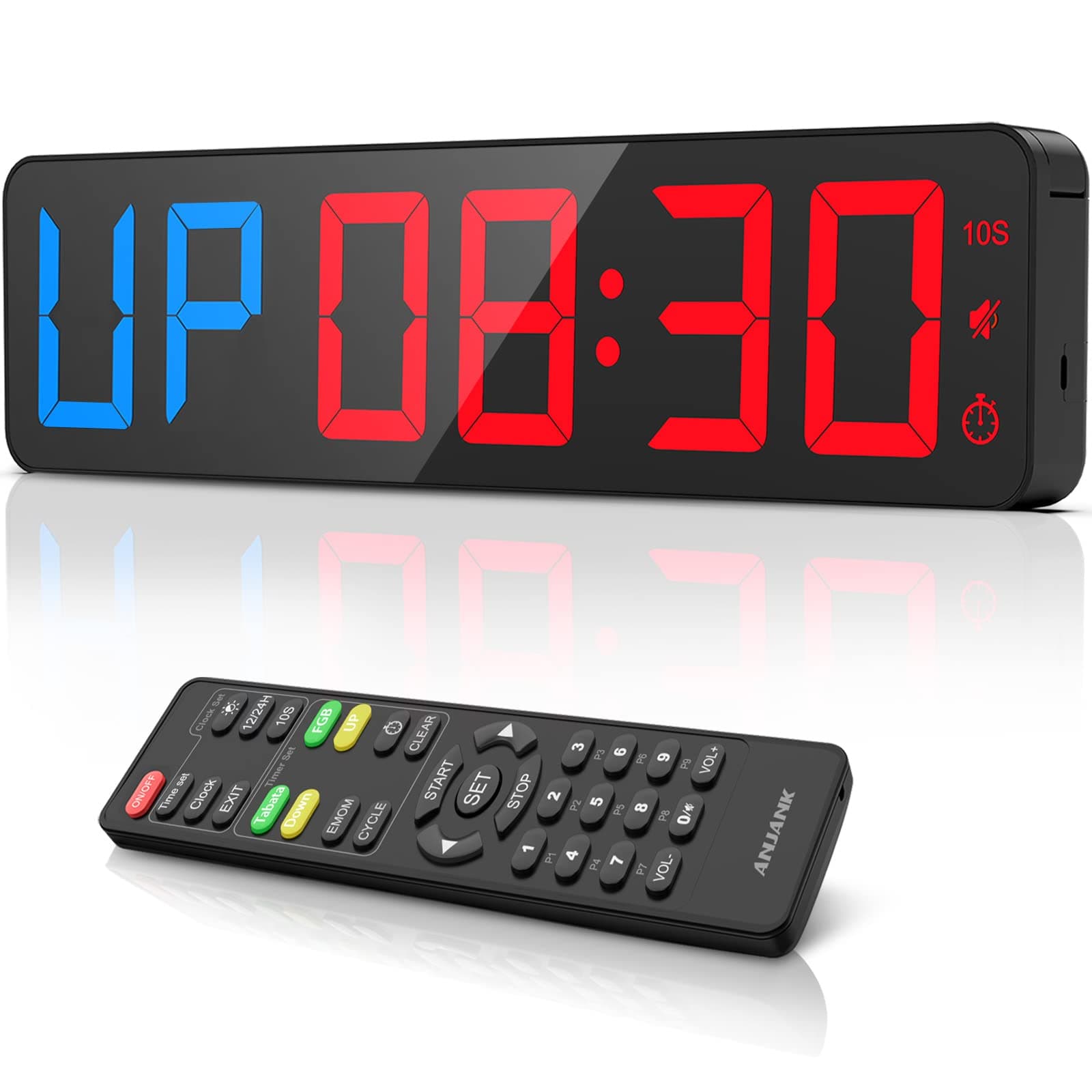 Gym Timer 15" Large LED Display Wall Clock | Interval Workout | Count Down & Up | Stopwatch | Adjustable Buzzer Volume | Upgraded Remote | Digital Timer for Fitness Home Garage Gym and Outdoor Sport